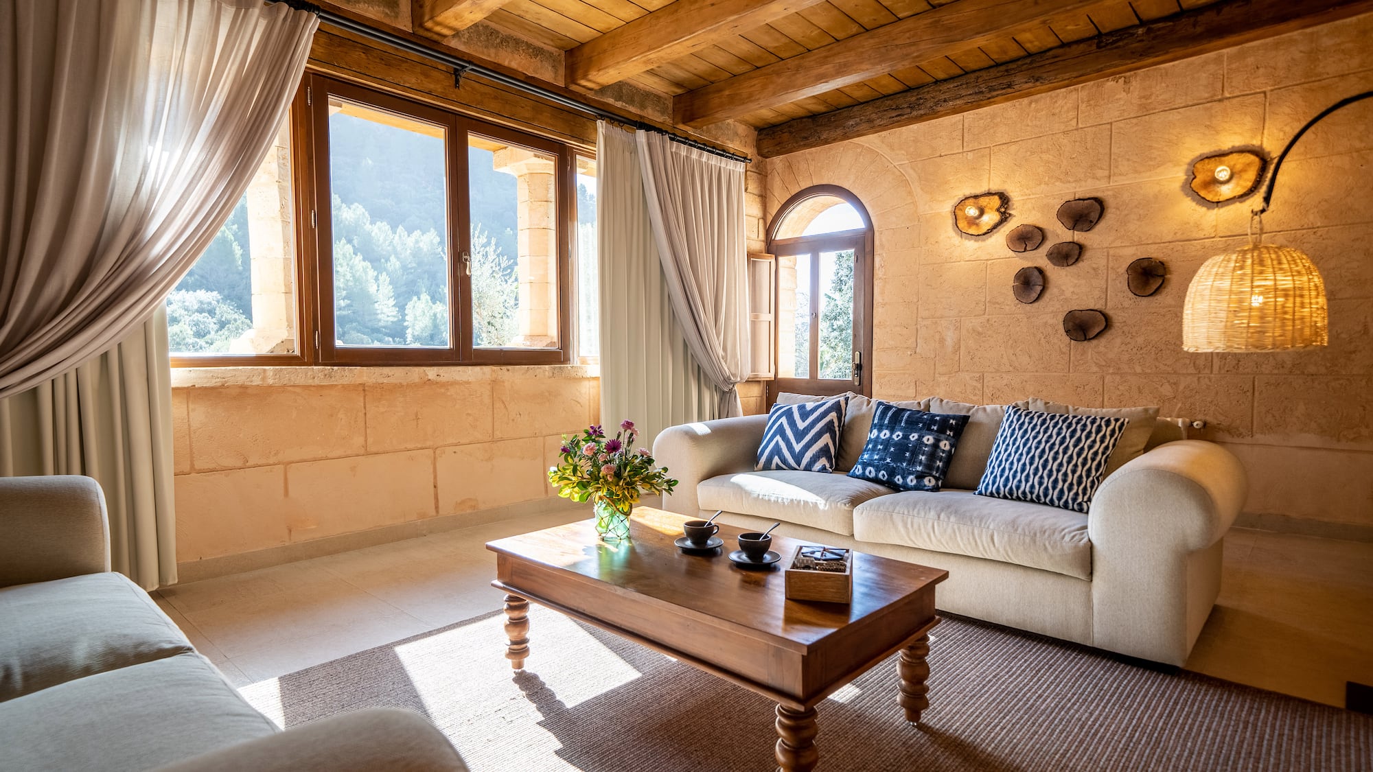 a living room with a couch and a coffee table