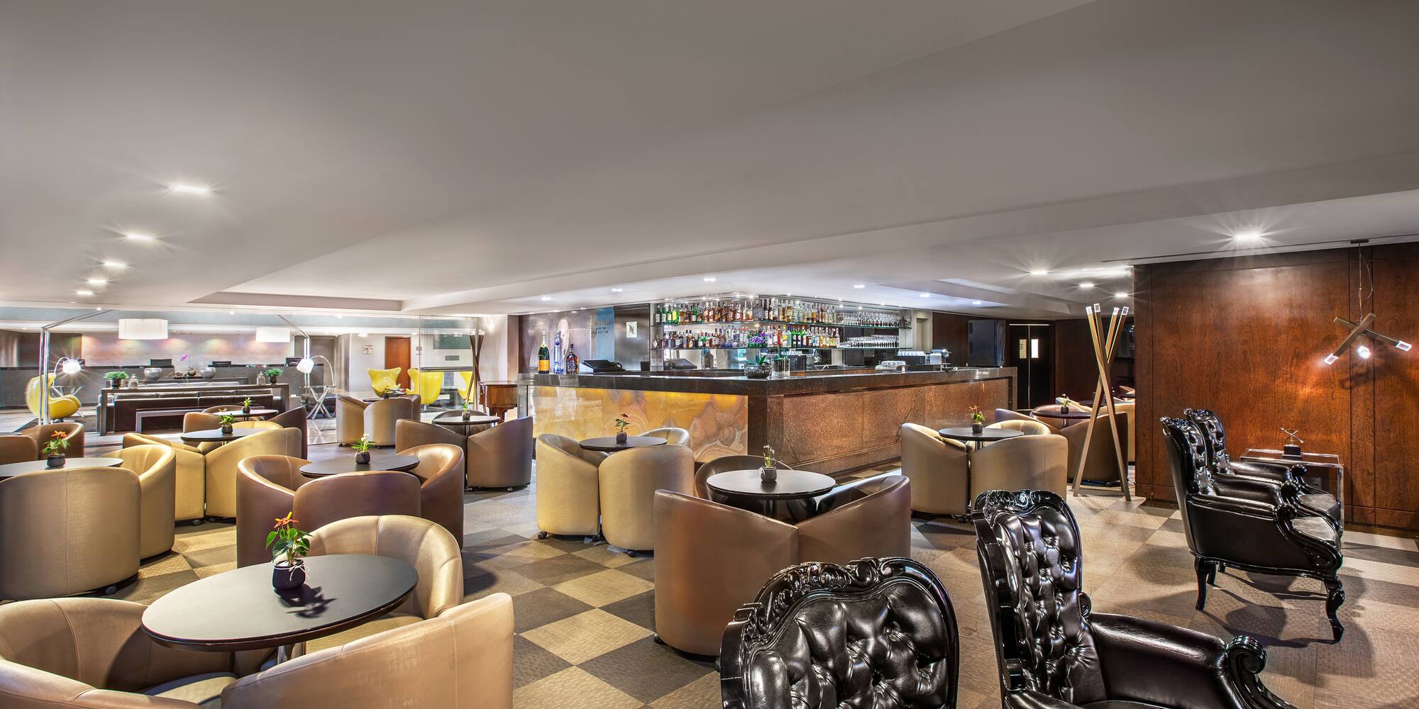 a room with tables and chairs