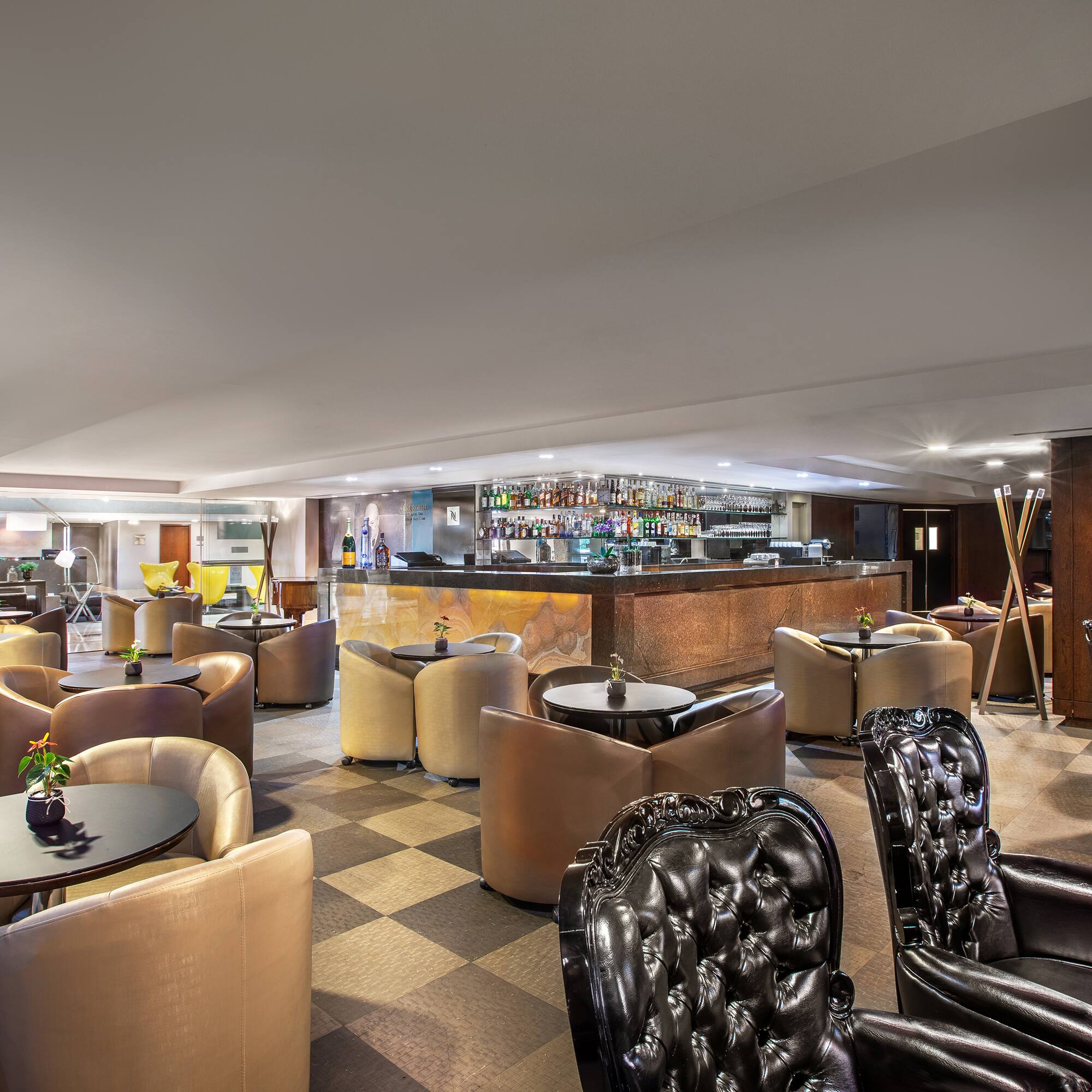 a room with tables and chairs