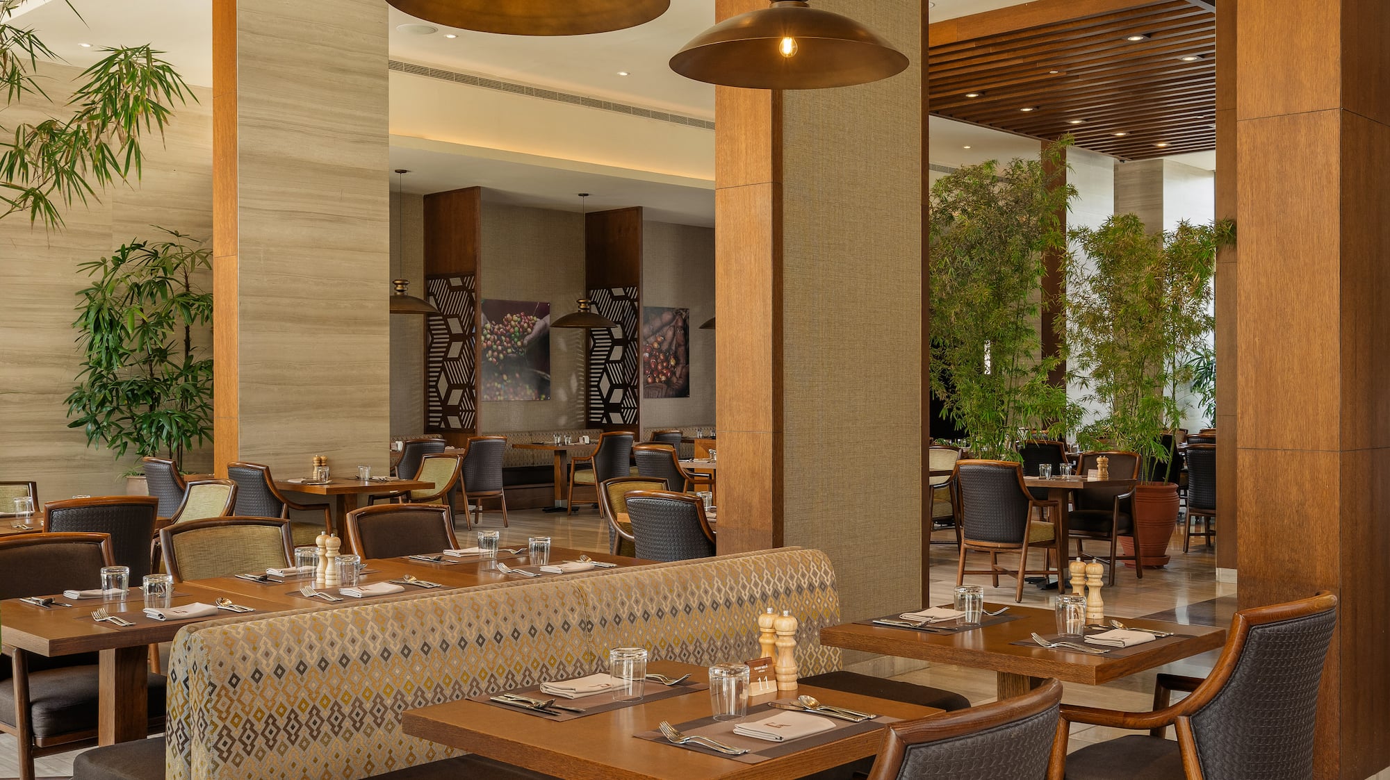 a restaurant with tables and chairs