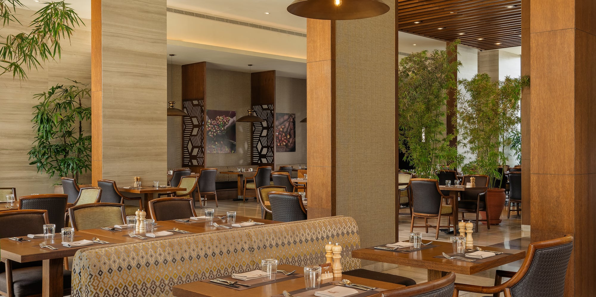 a restaurant with tables and chairs