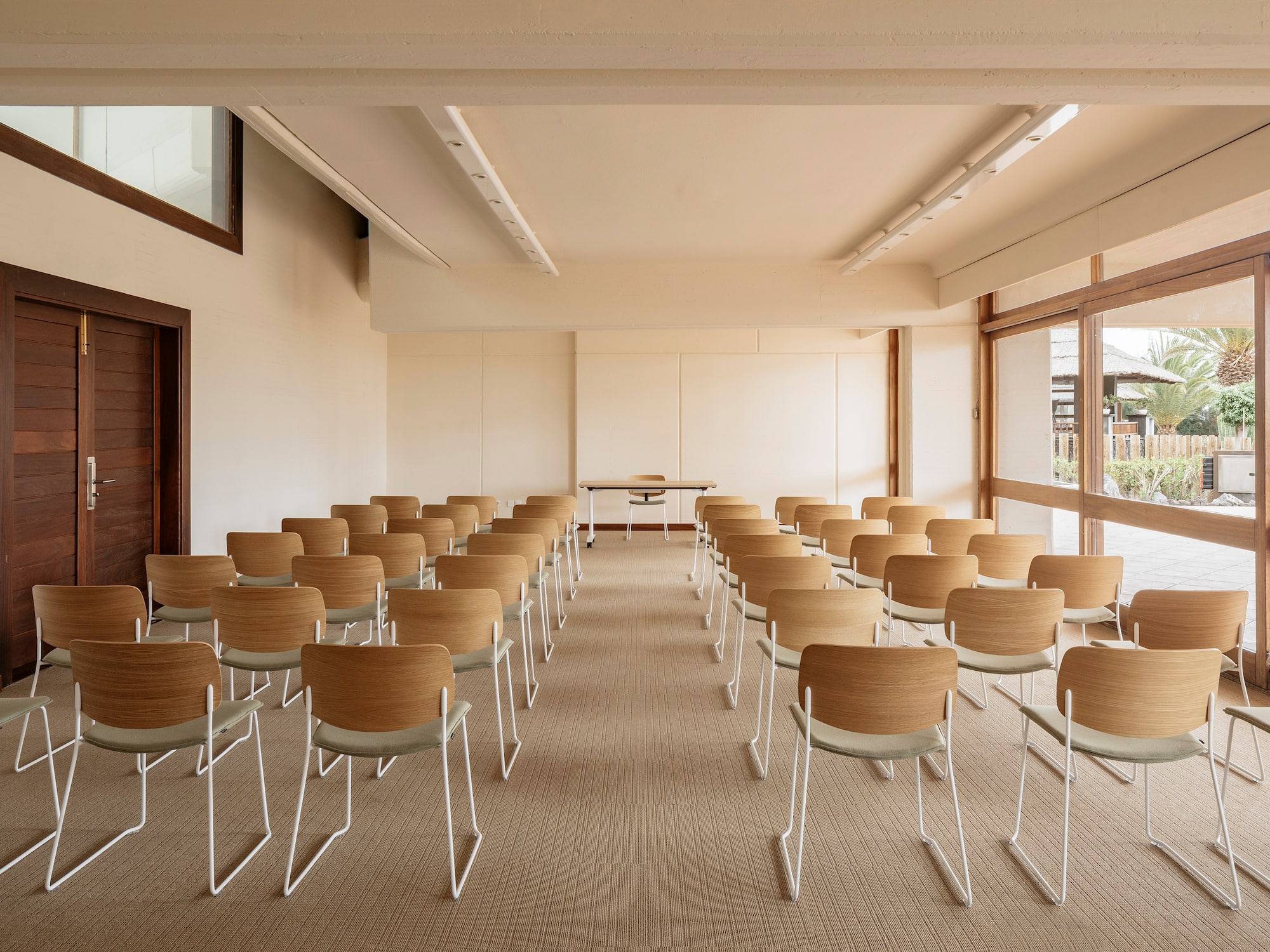 a room with many chairs