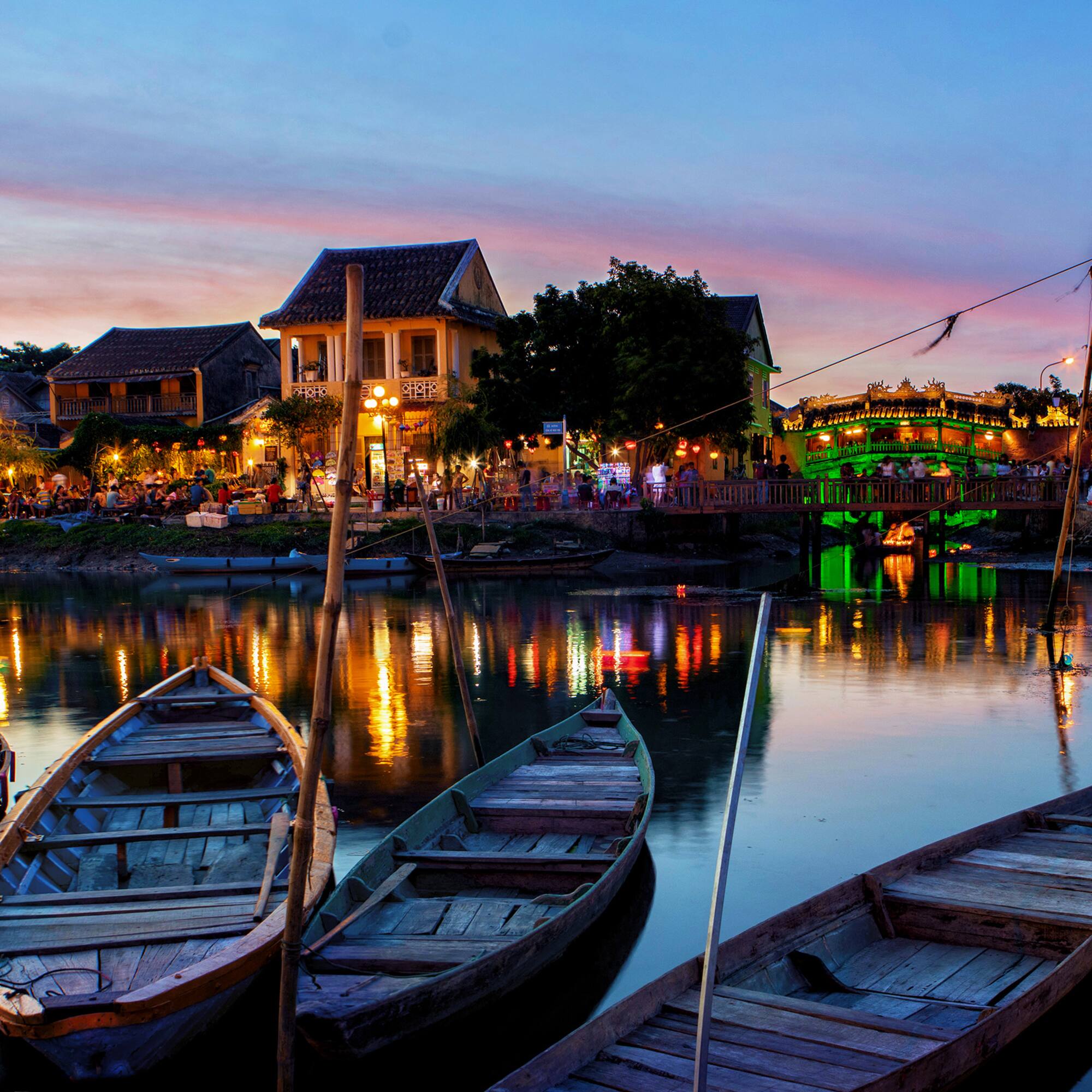 boats on the water at night