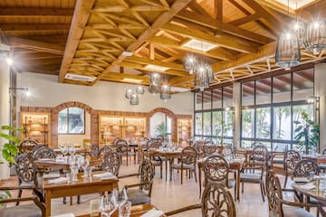 a room with tables and chairs