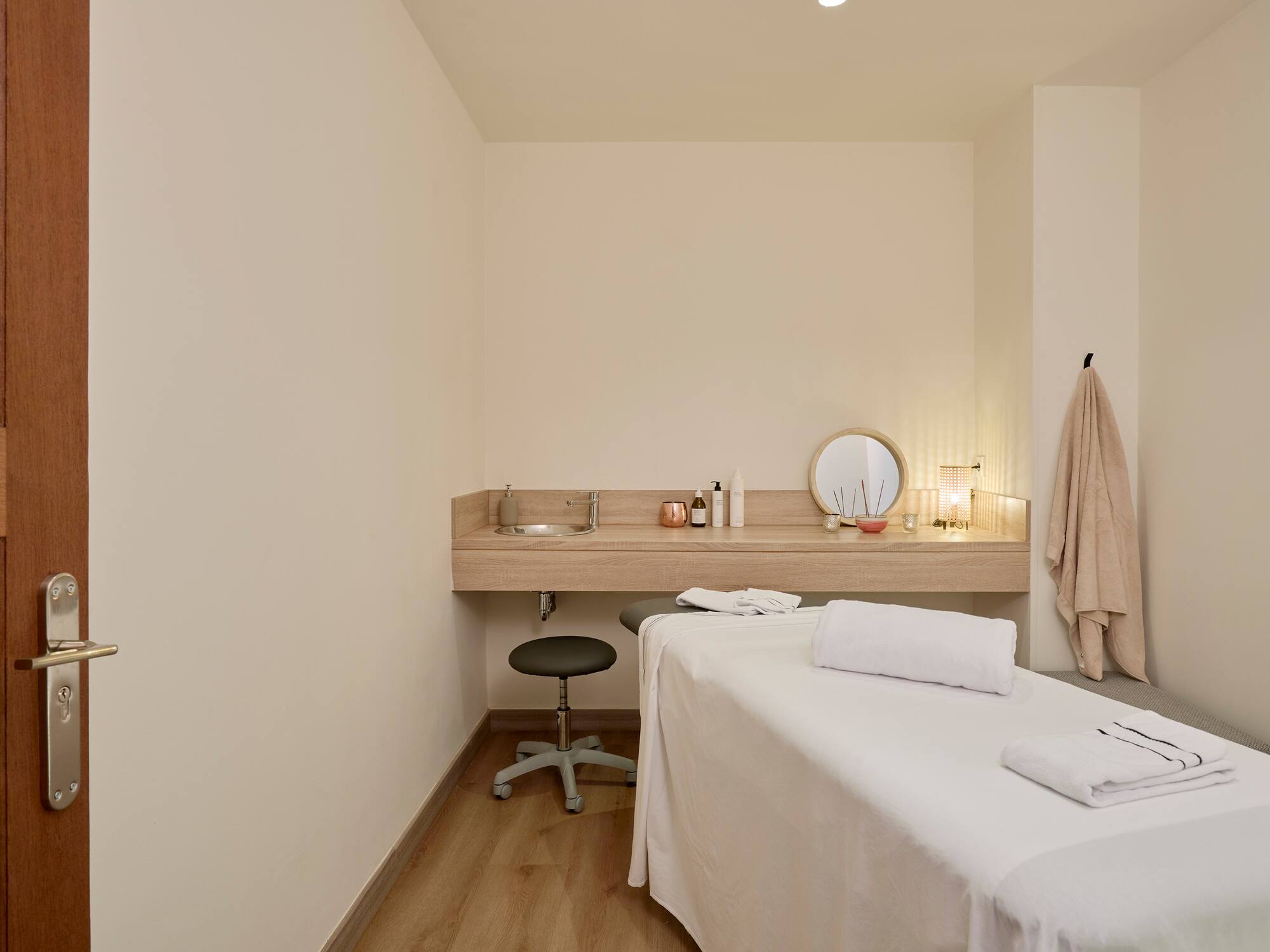 a massage table in a room