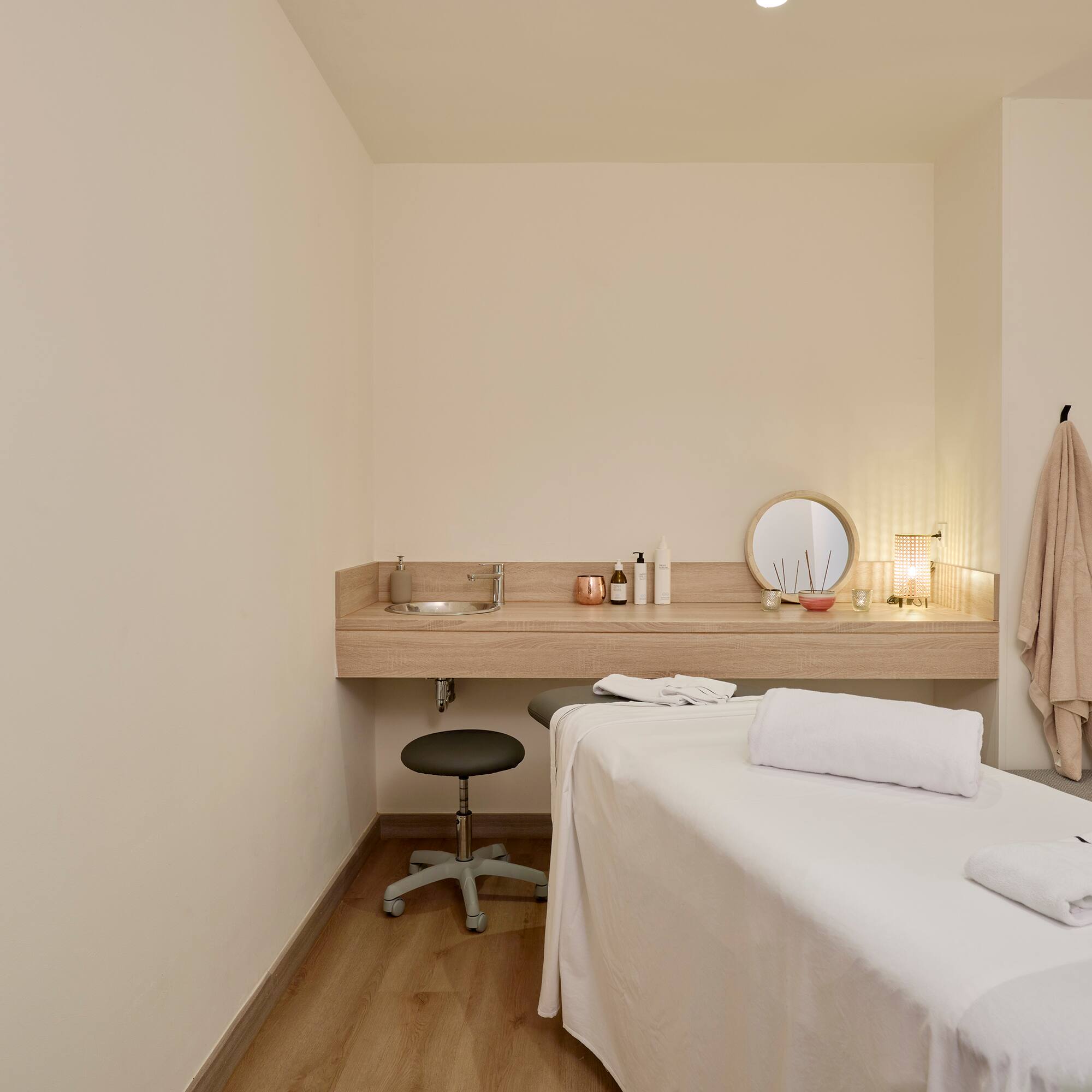 a massage table in a room
