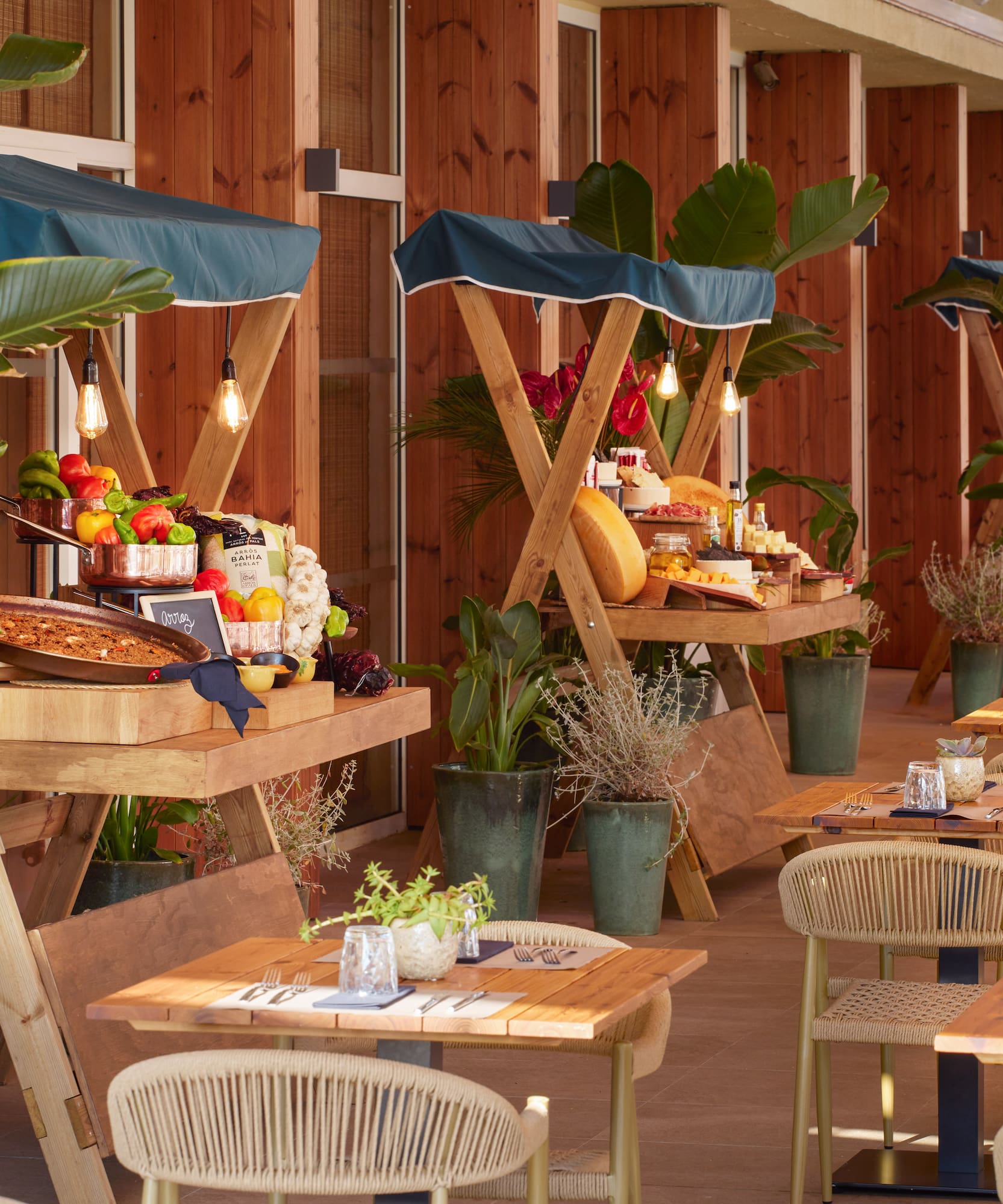 a table set up for a buffet