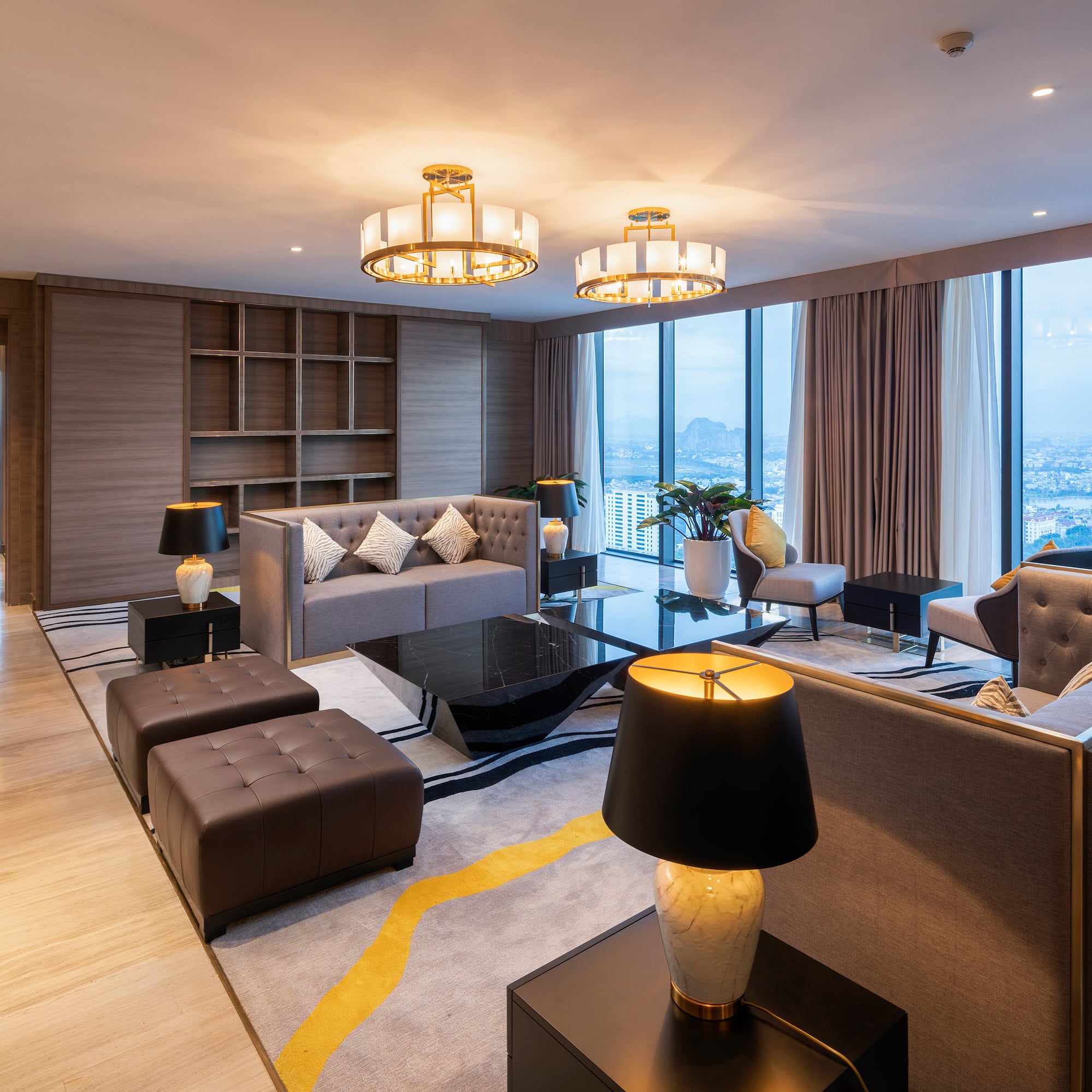 a room with a couch and a table