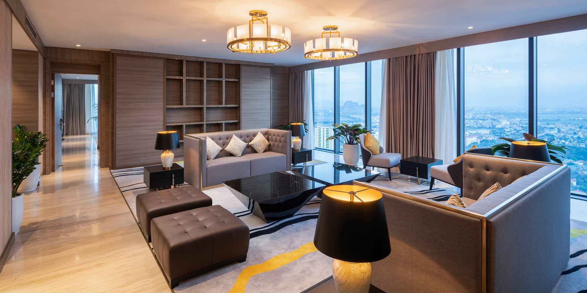 a room with a couch and a table