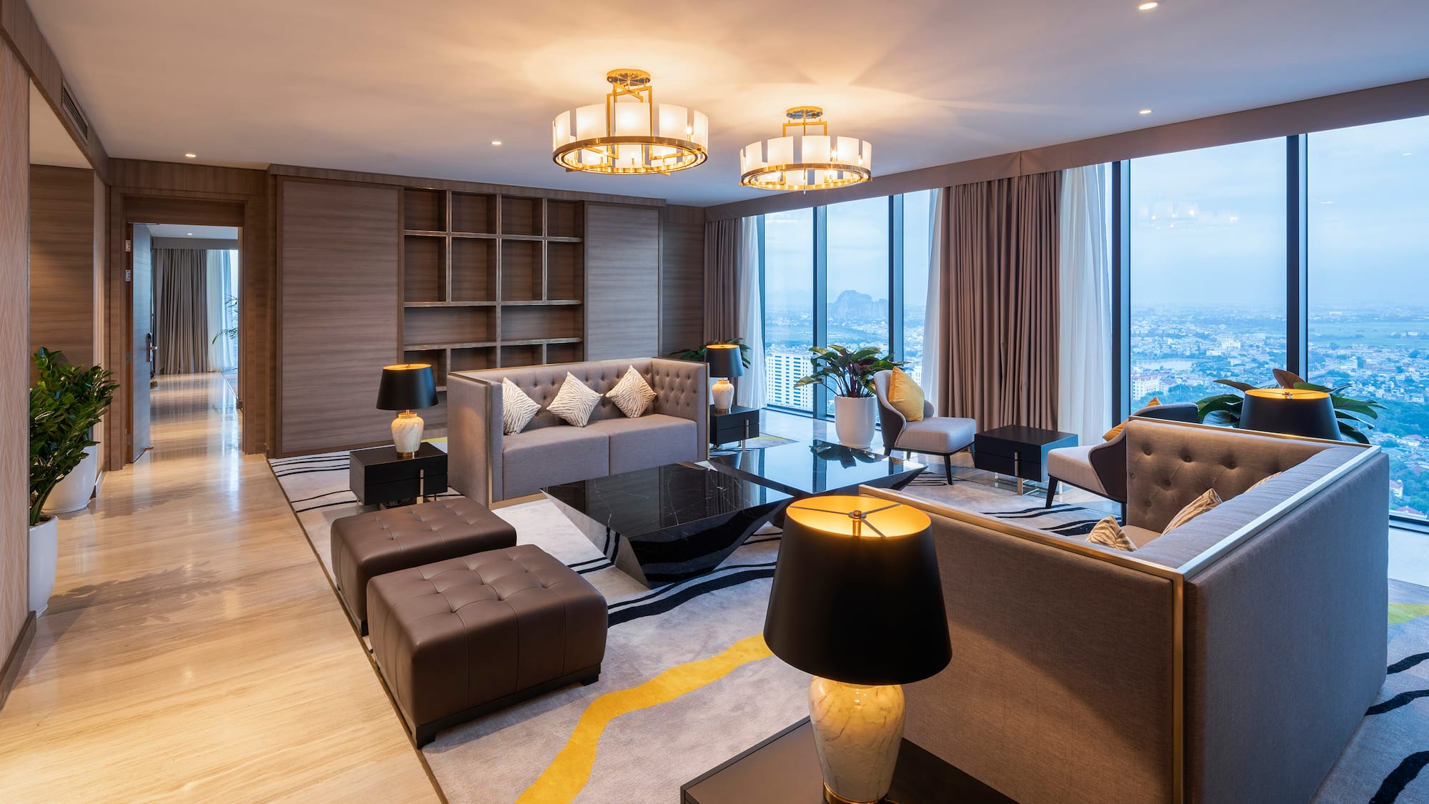 a room with a couch and a table