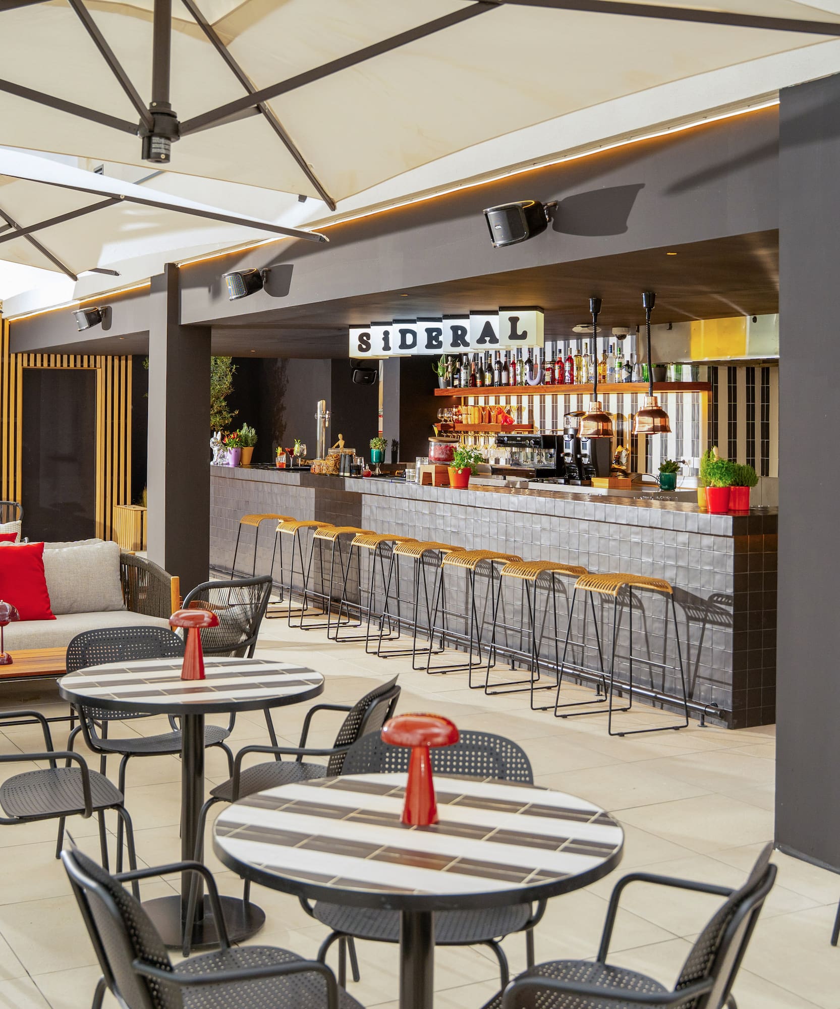 a restaurant with tables and chairs