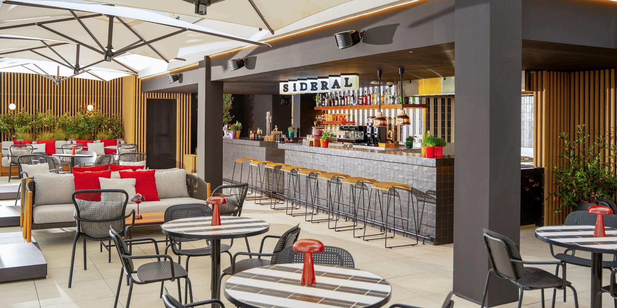 a restaurant with tables and chairs