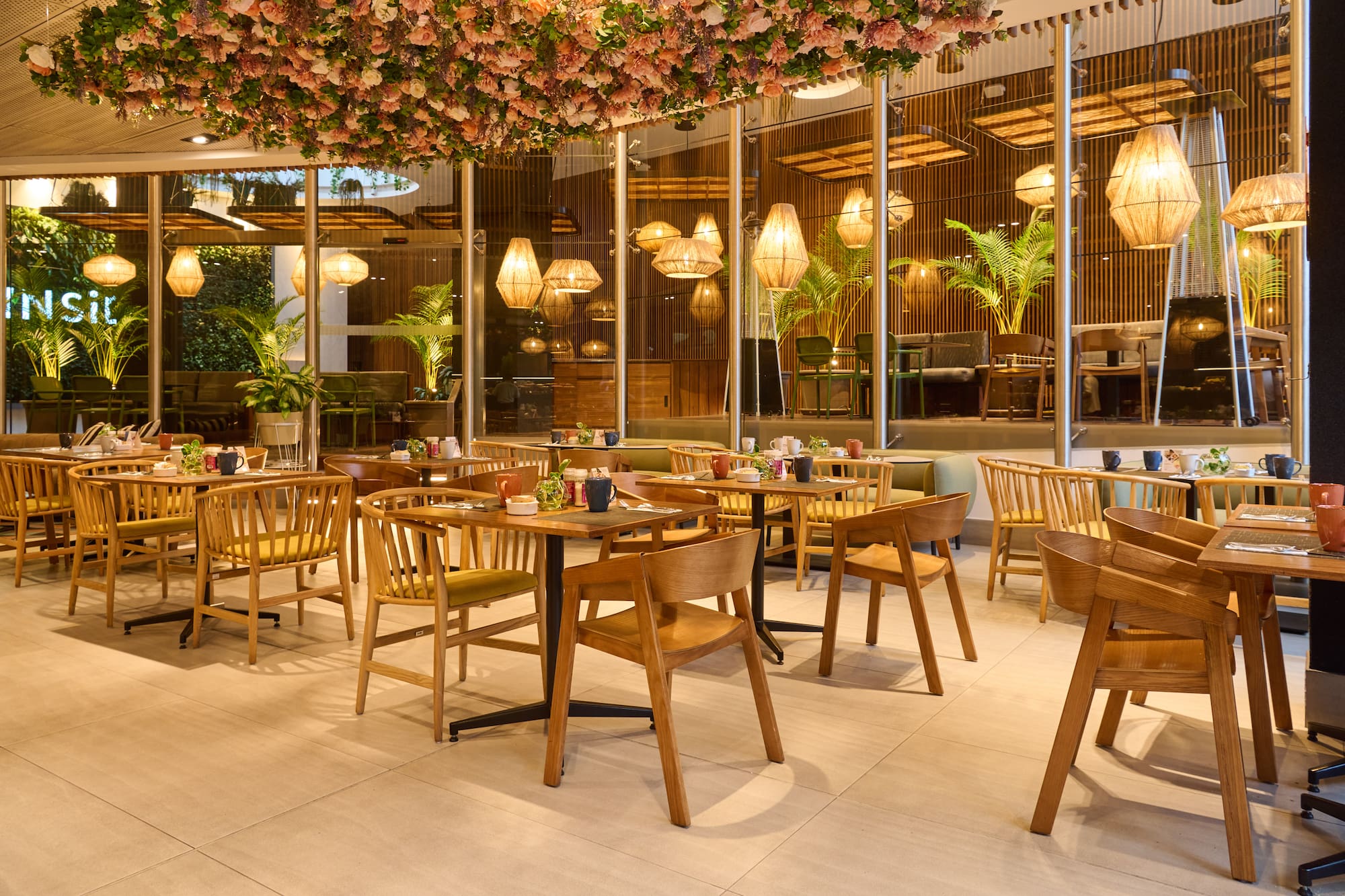 a restaurant with tables and chairs