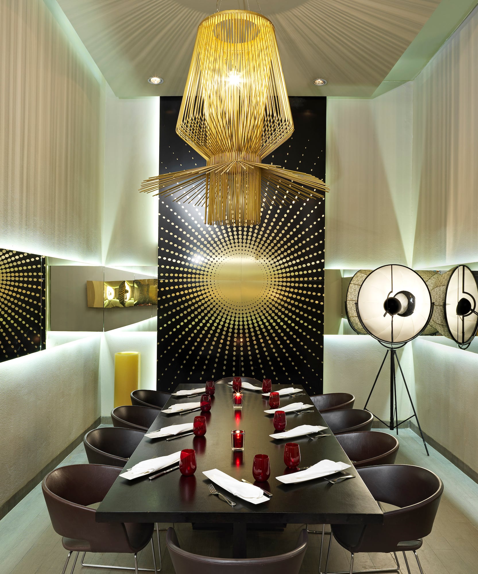 a room with a table and chairs