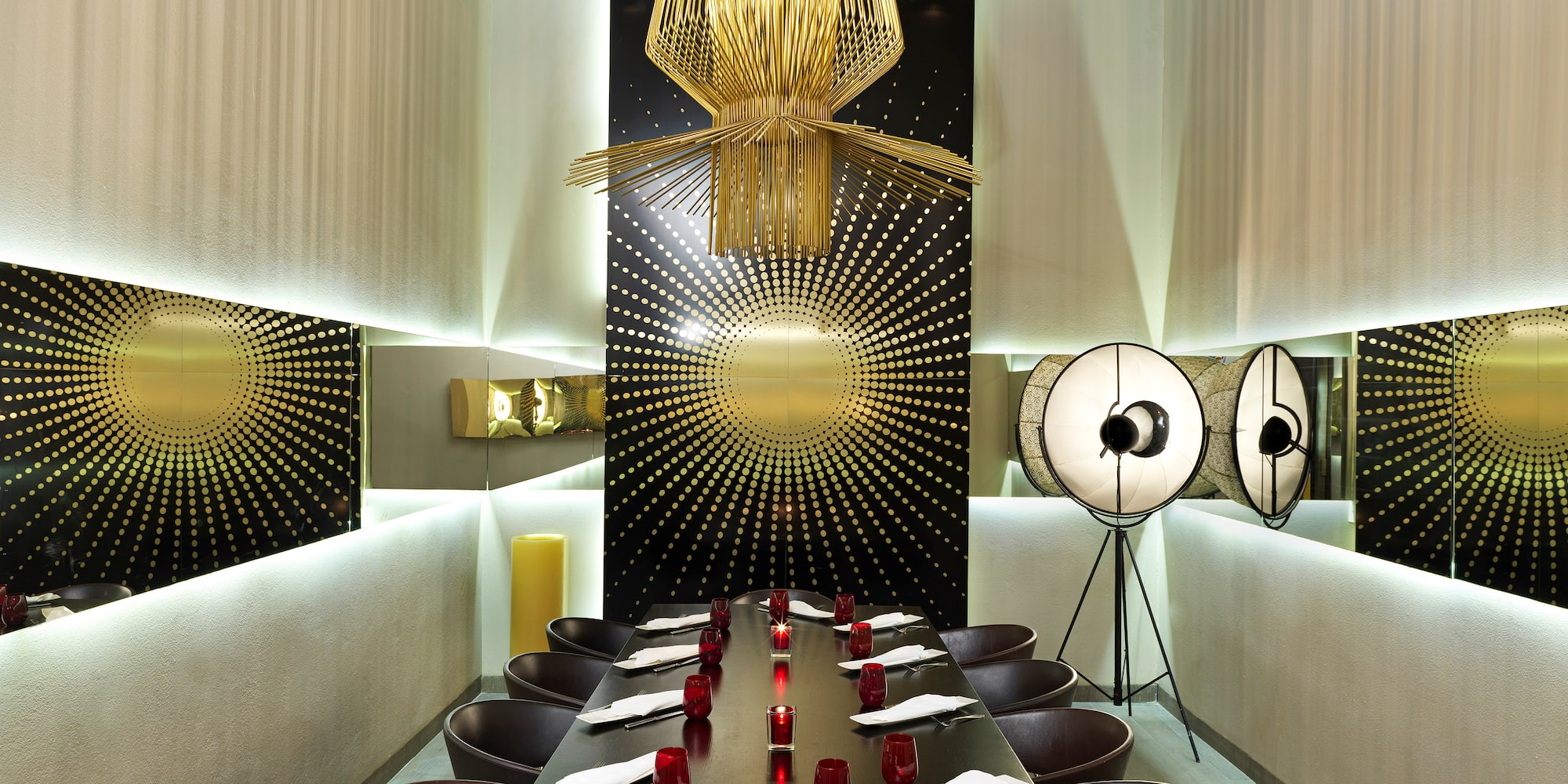 a room with a table and chairs