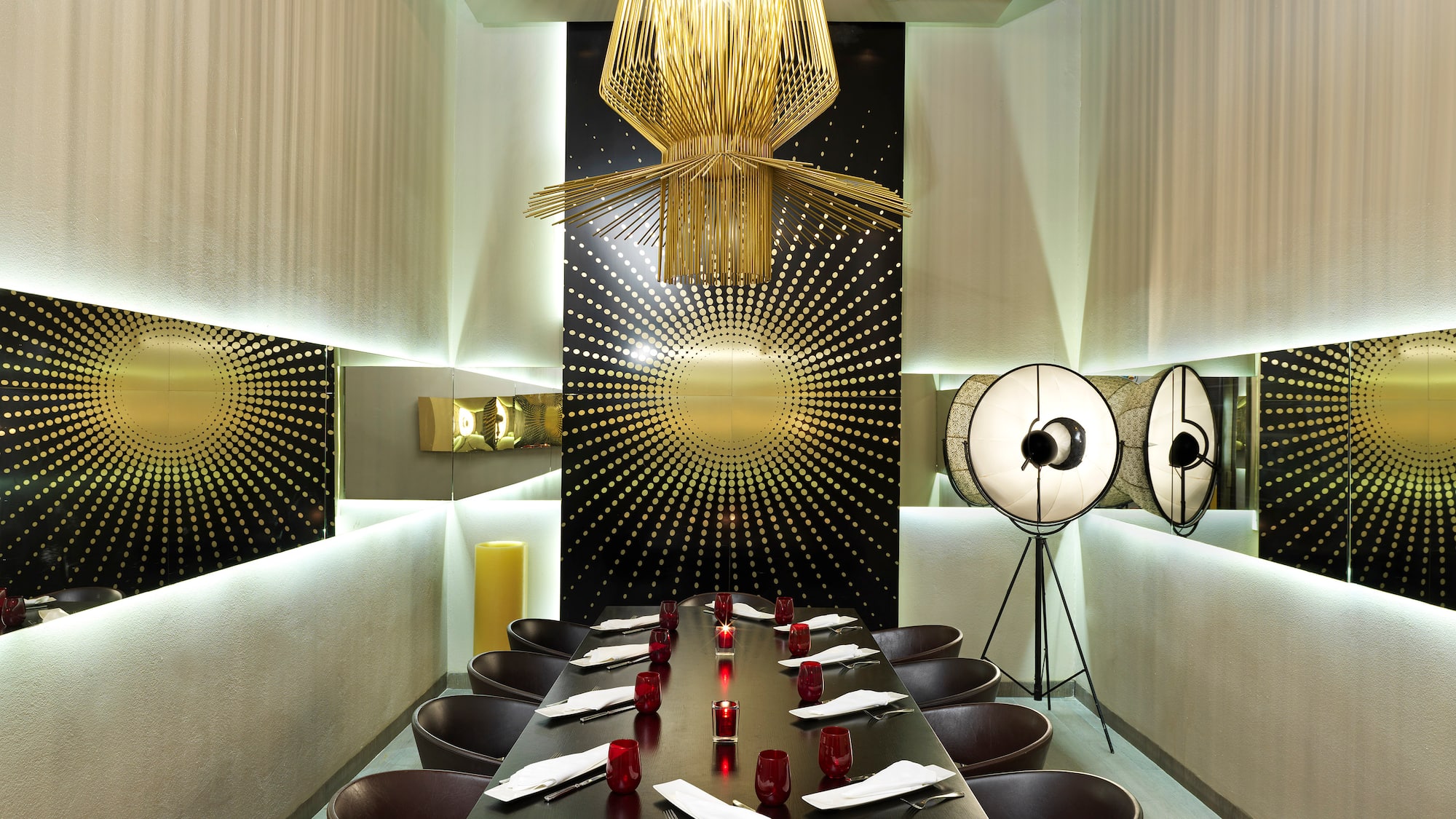 a room with a table and chairs