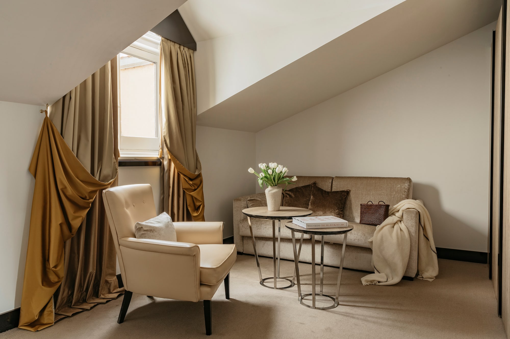 a room with a couch and a table