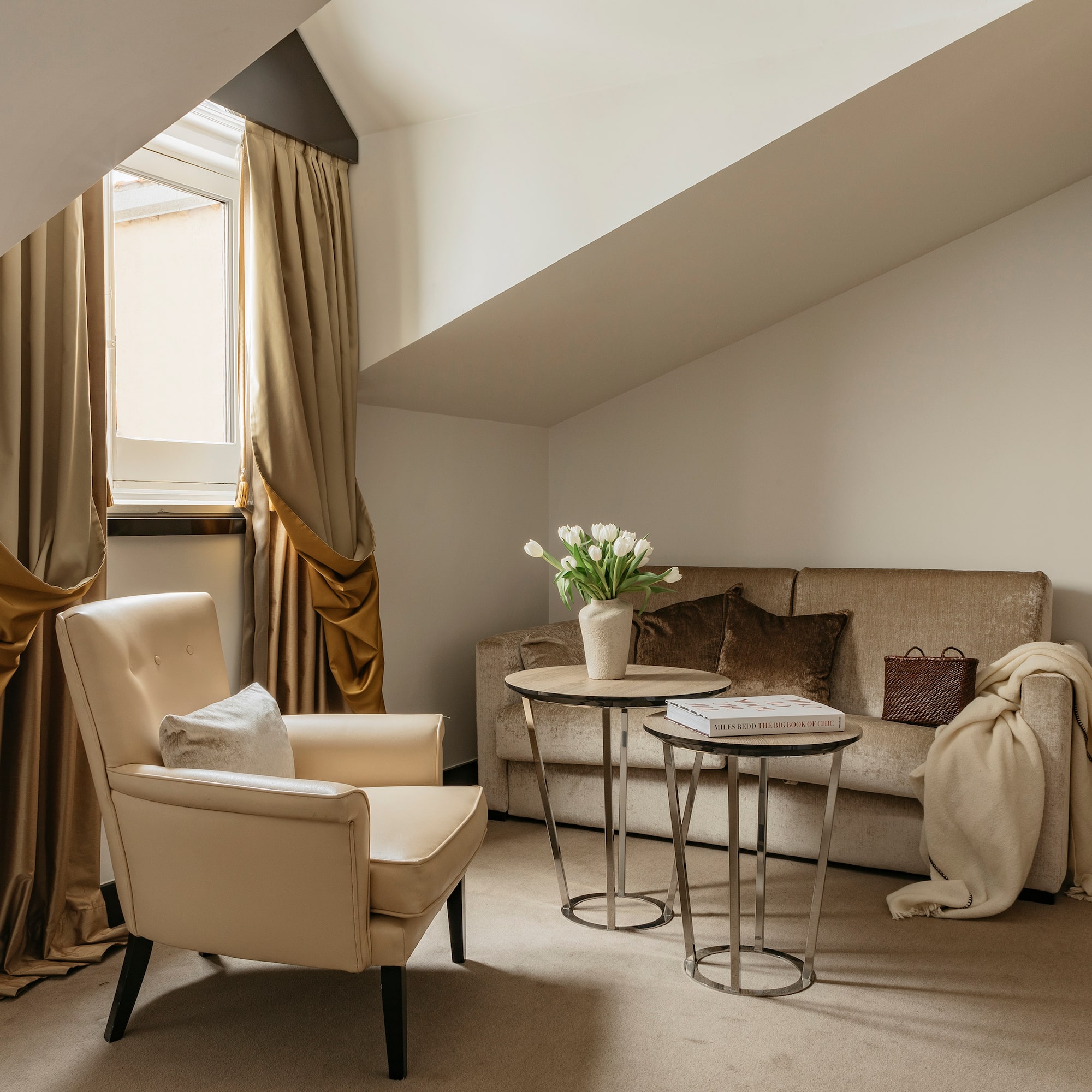 a room with a couch and a table