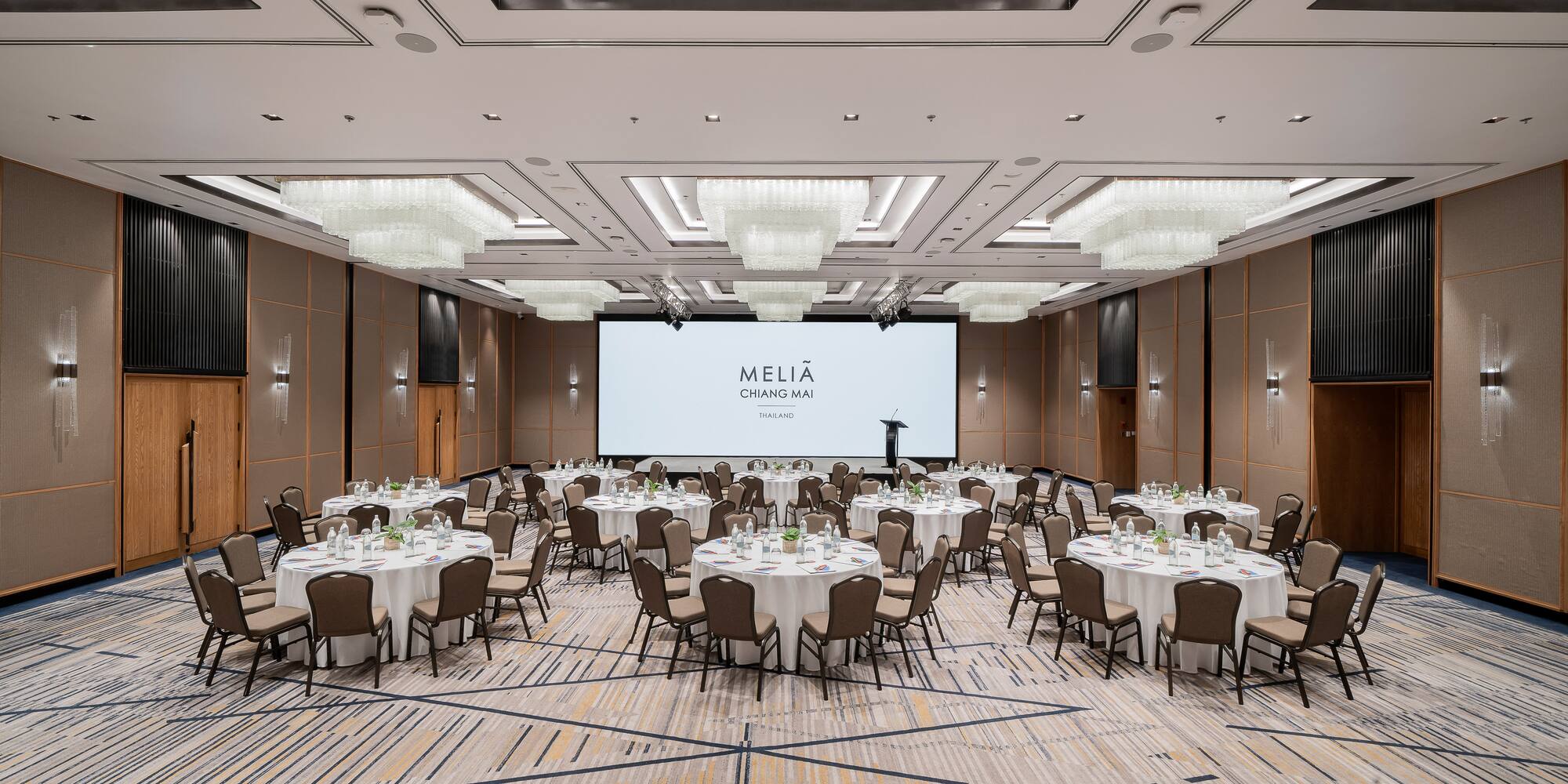 a room with tables and chairs