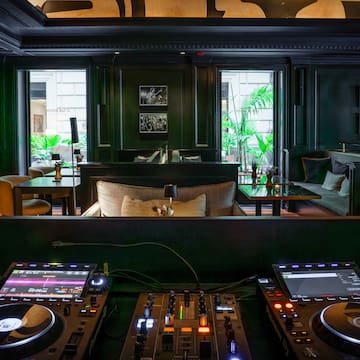 a dj's in a dark room