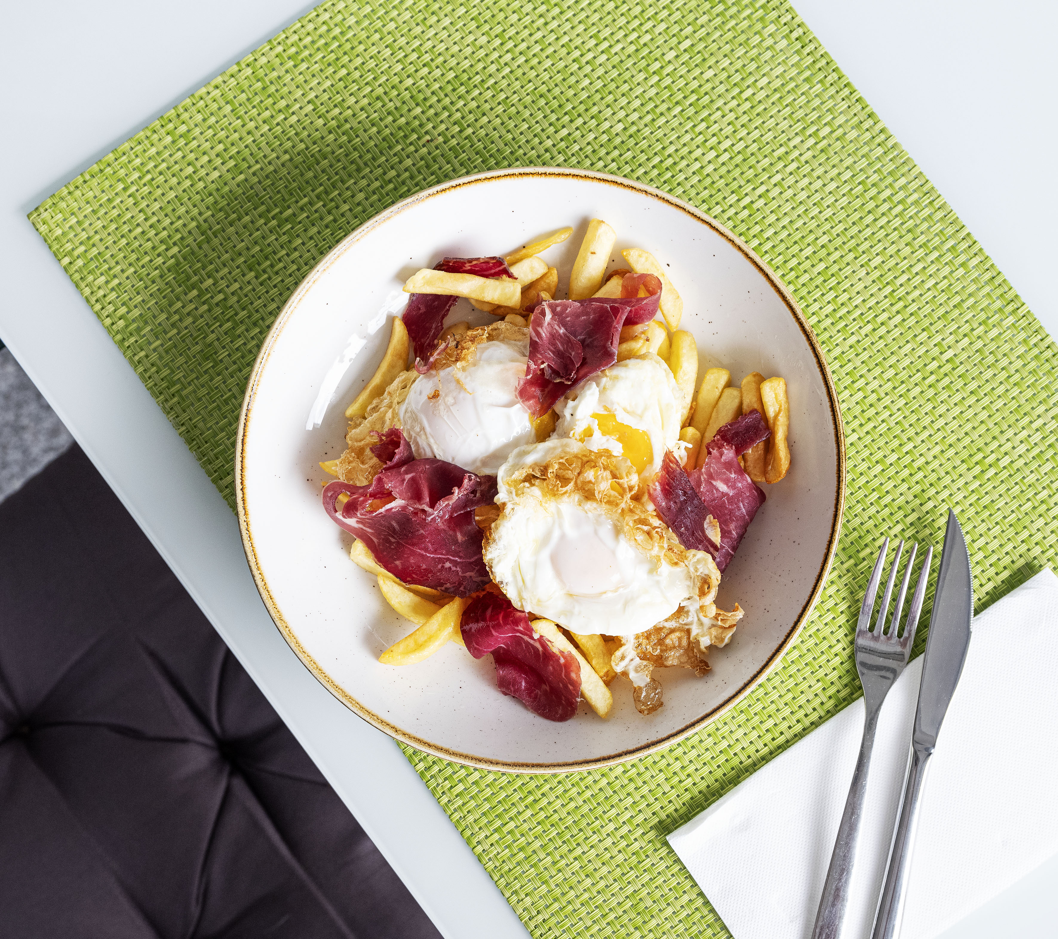 a plate of food on a place mat