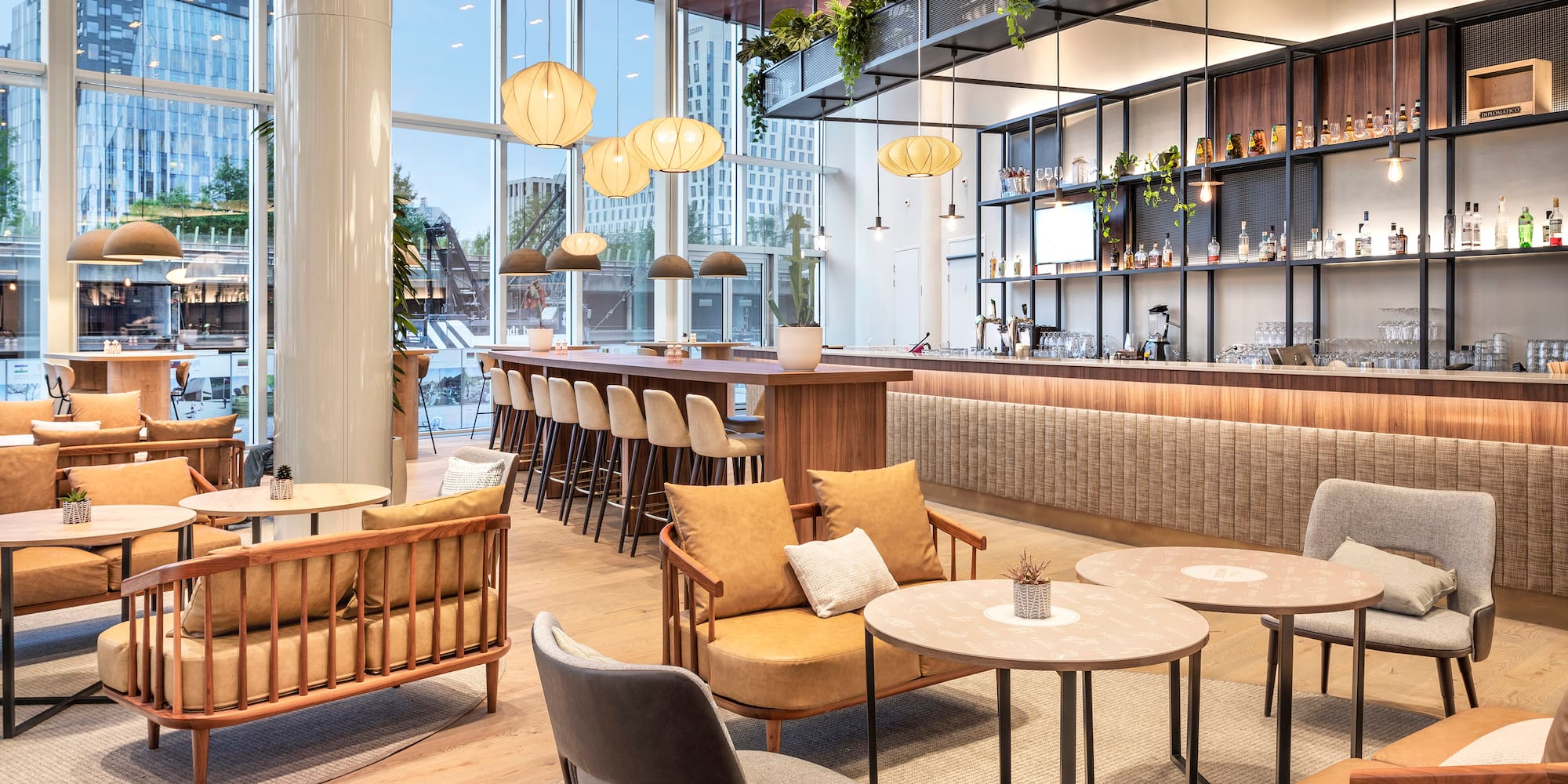 a room with tables and chairs