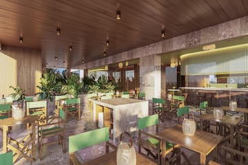 a room with tables and chairs