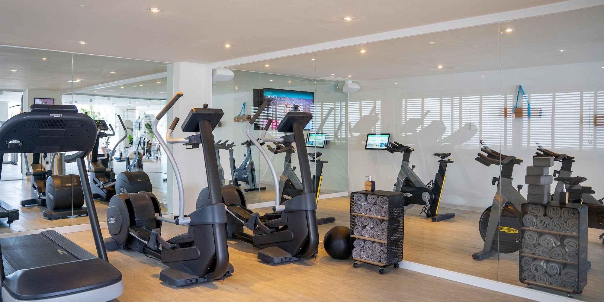 a room with exercise machines