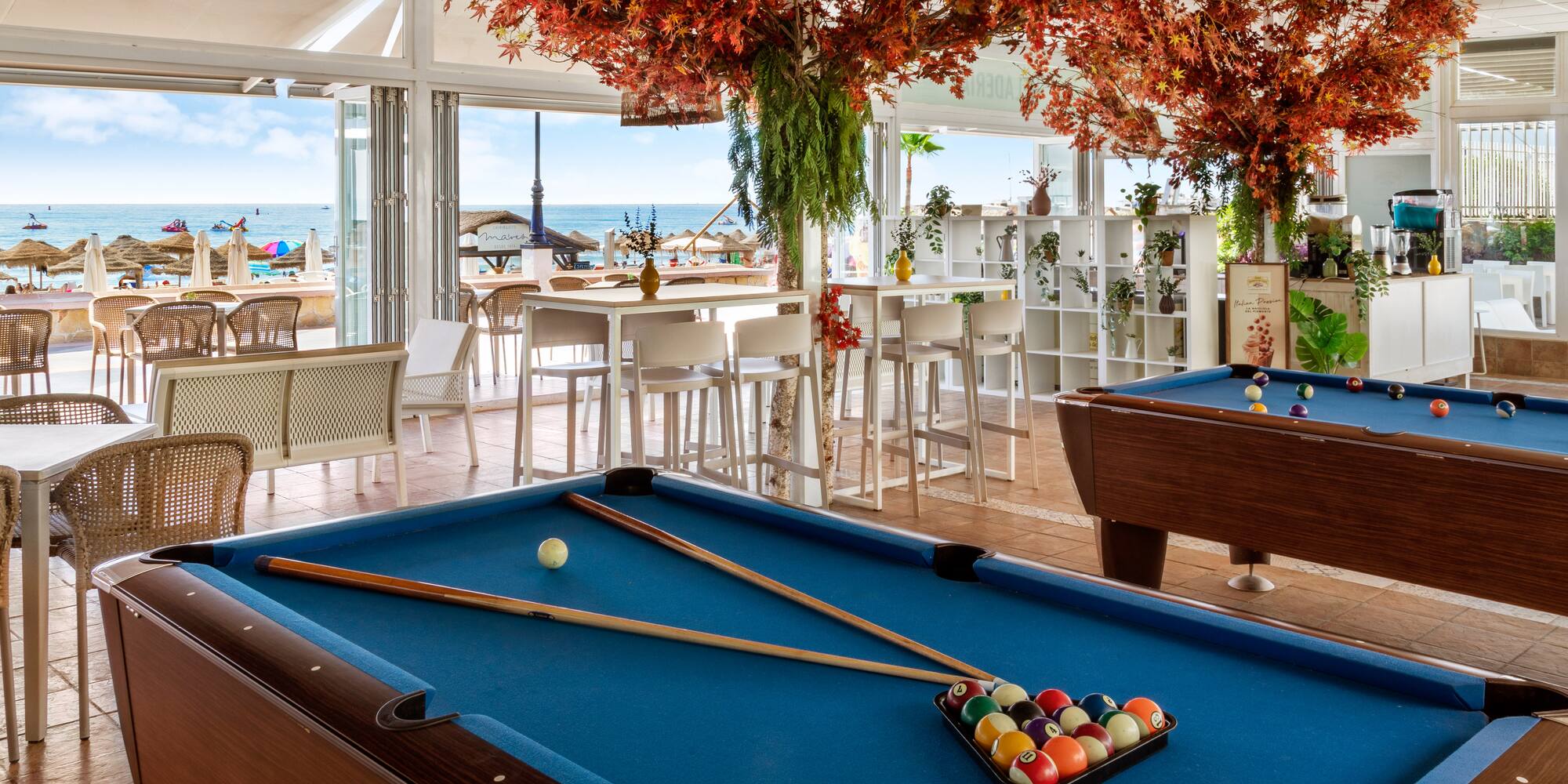 a pool table with balls on it