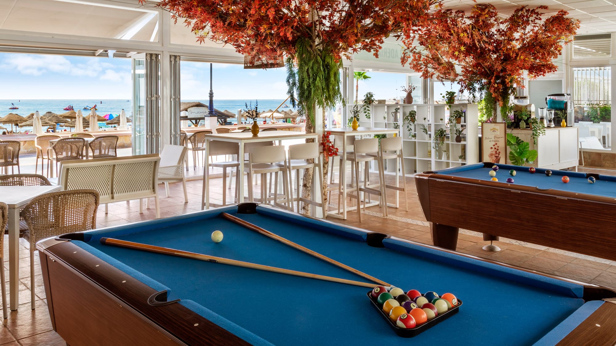 a pool table with balls on it