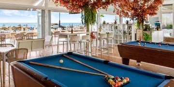 a pool table with balls on it