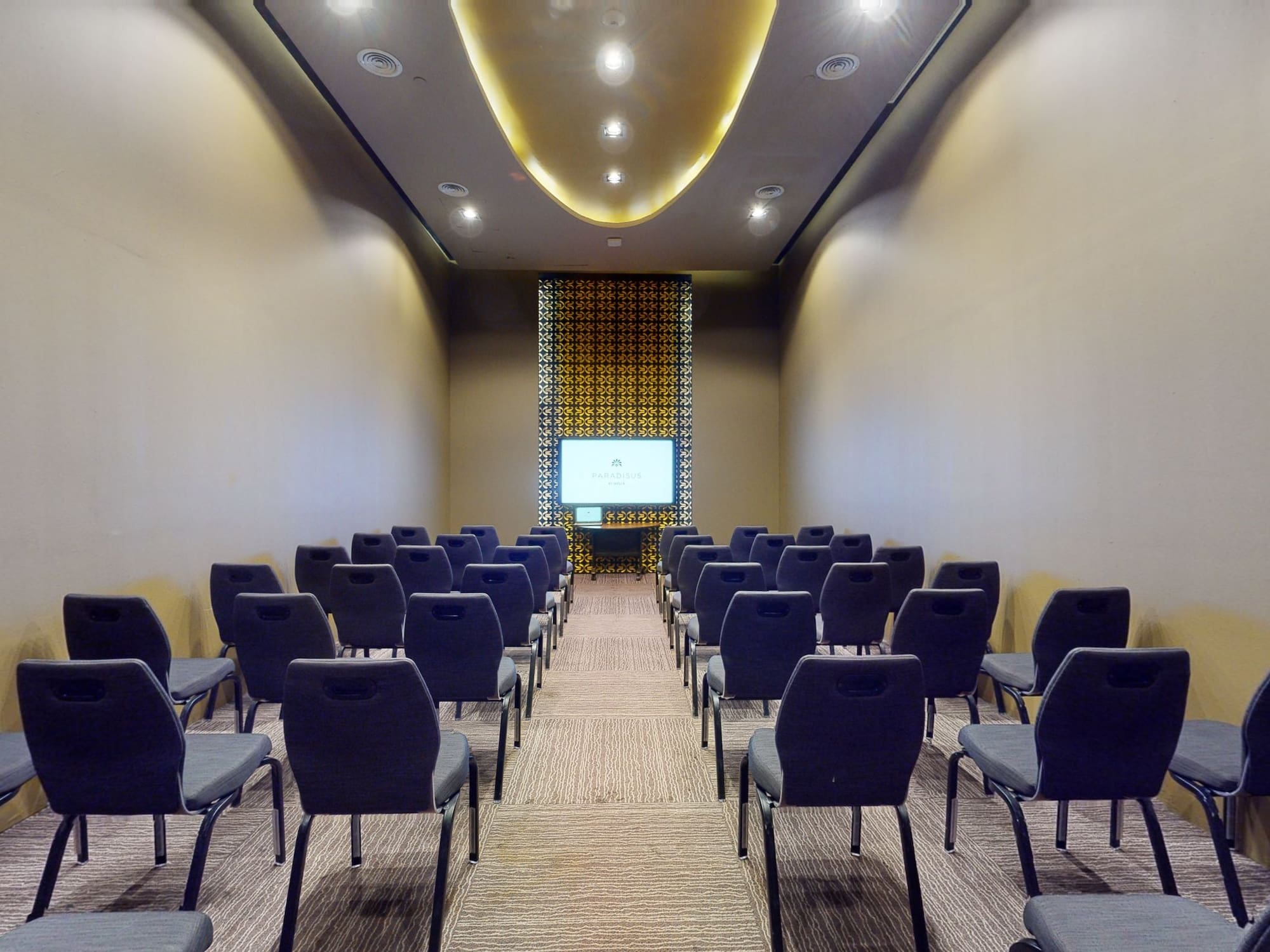 a room with rows of chairs