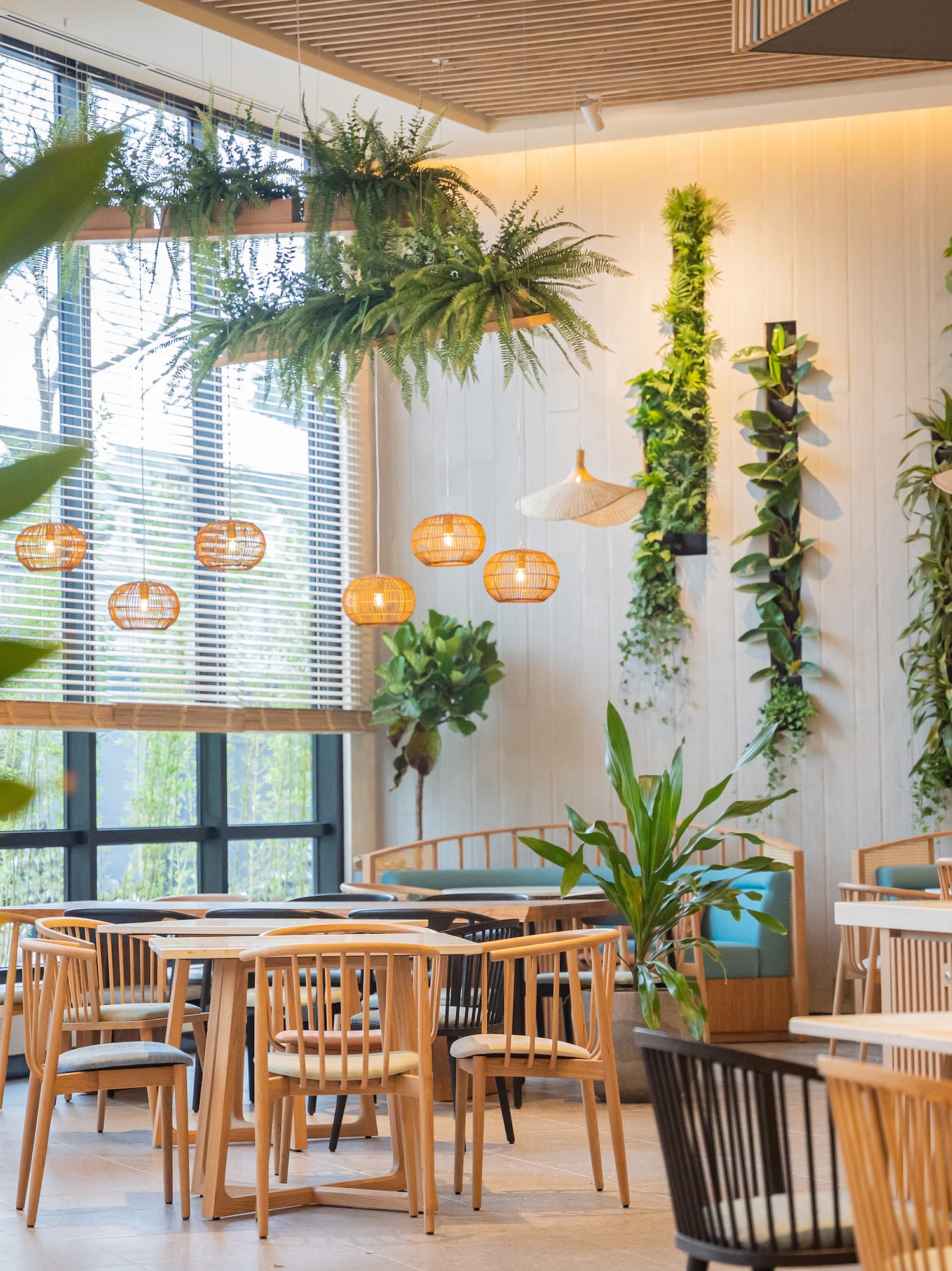 a room with tables and chairs