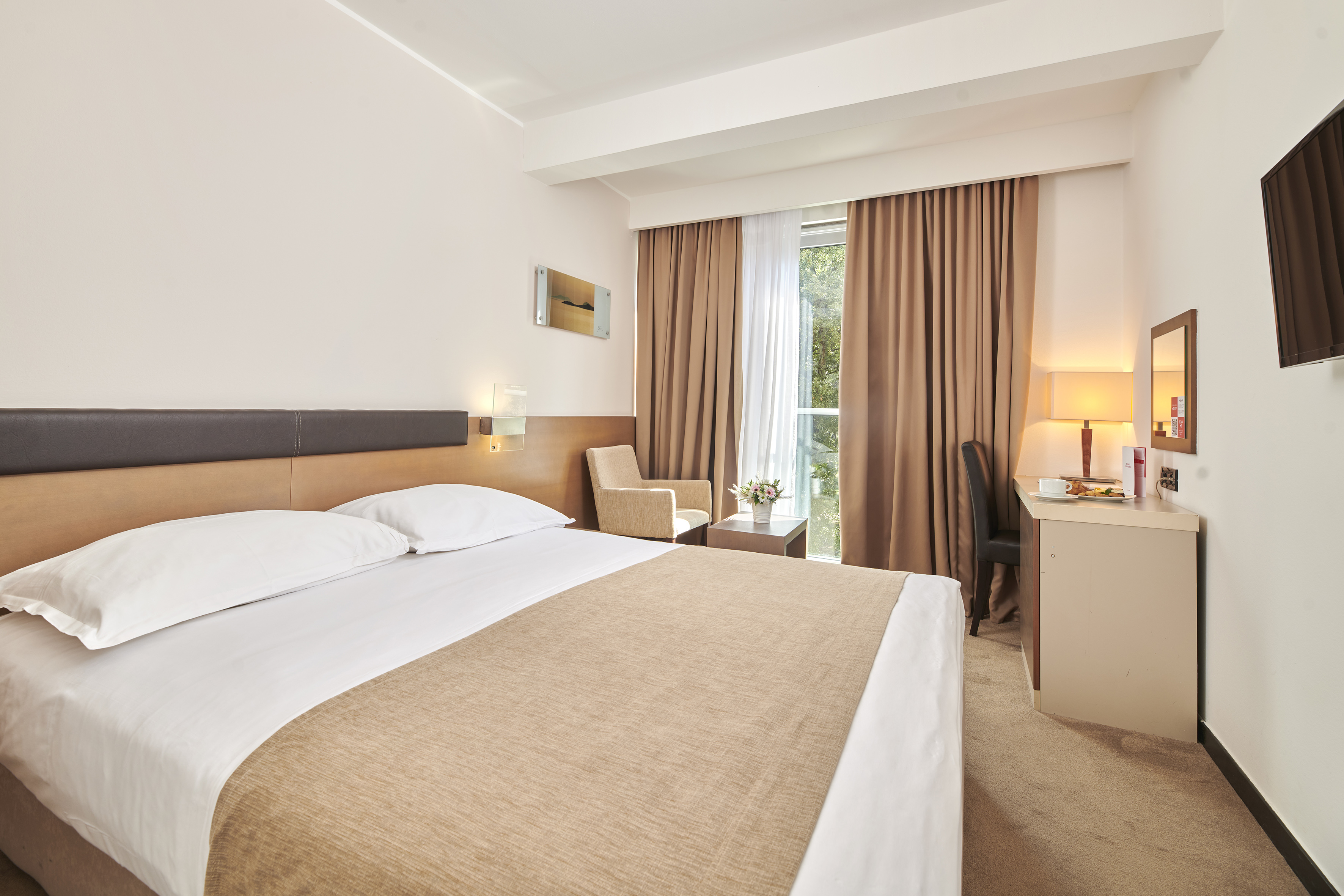 a room with a bed and a desk