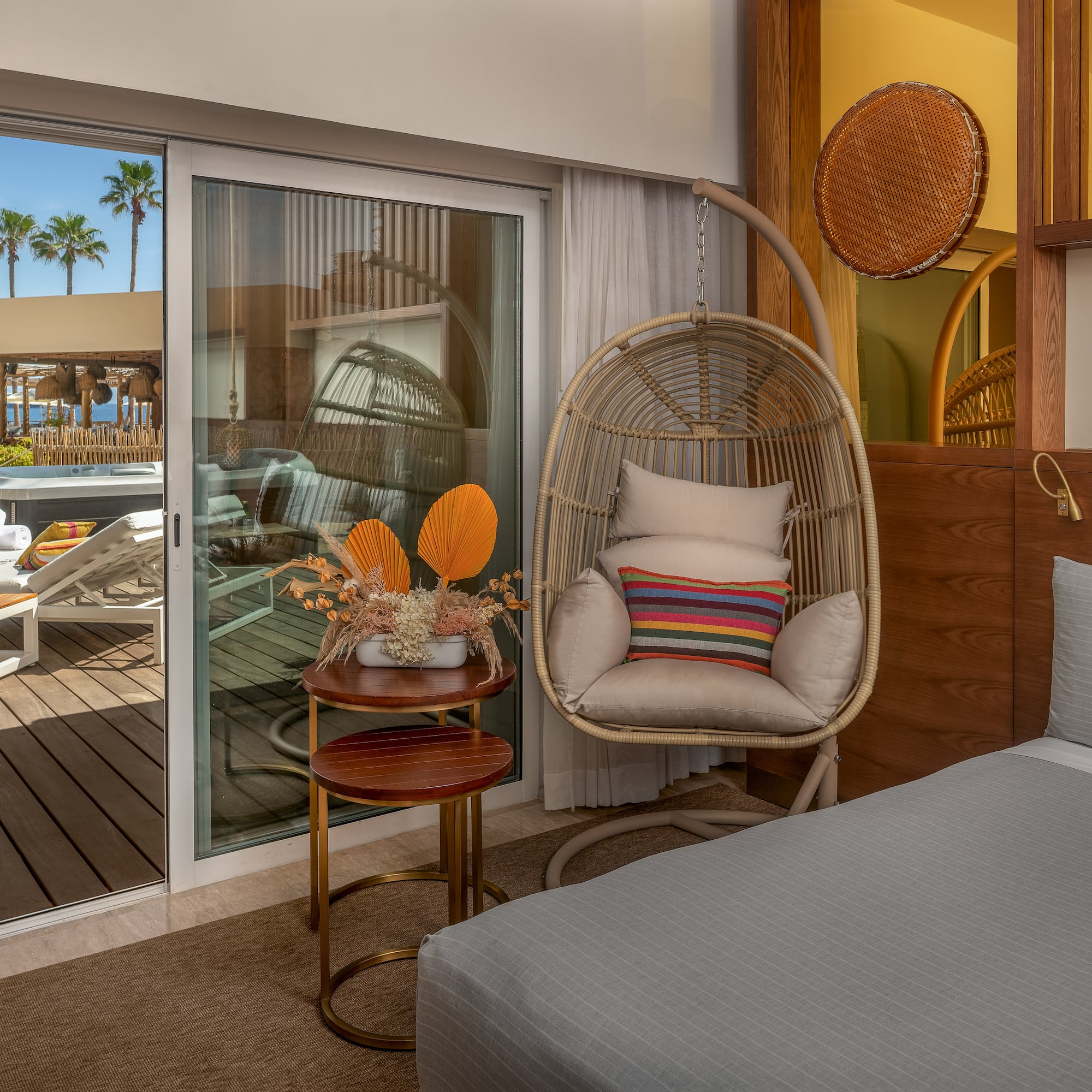 a room with a bed and a chair