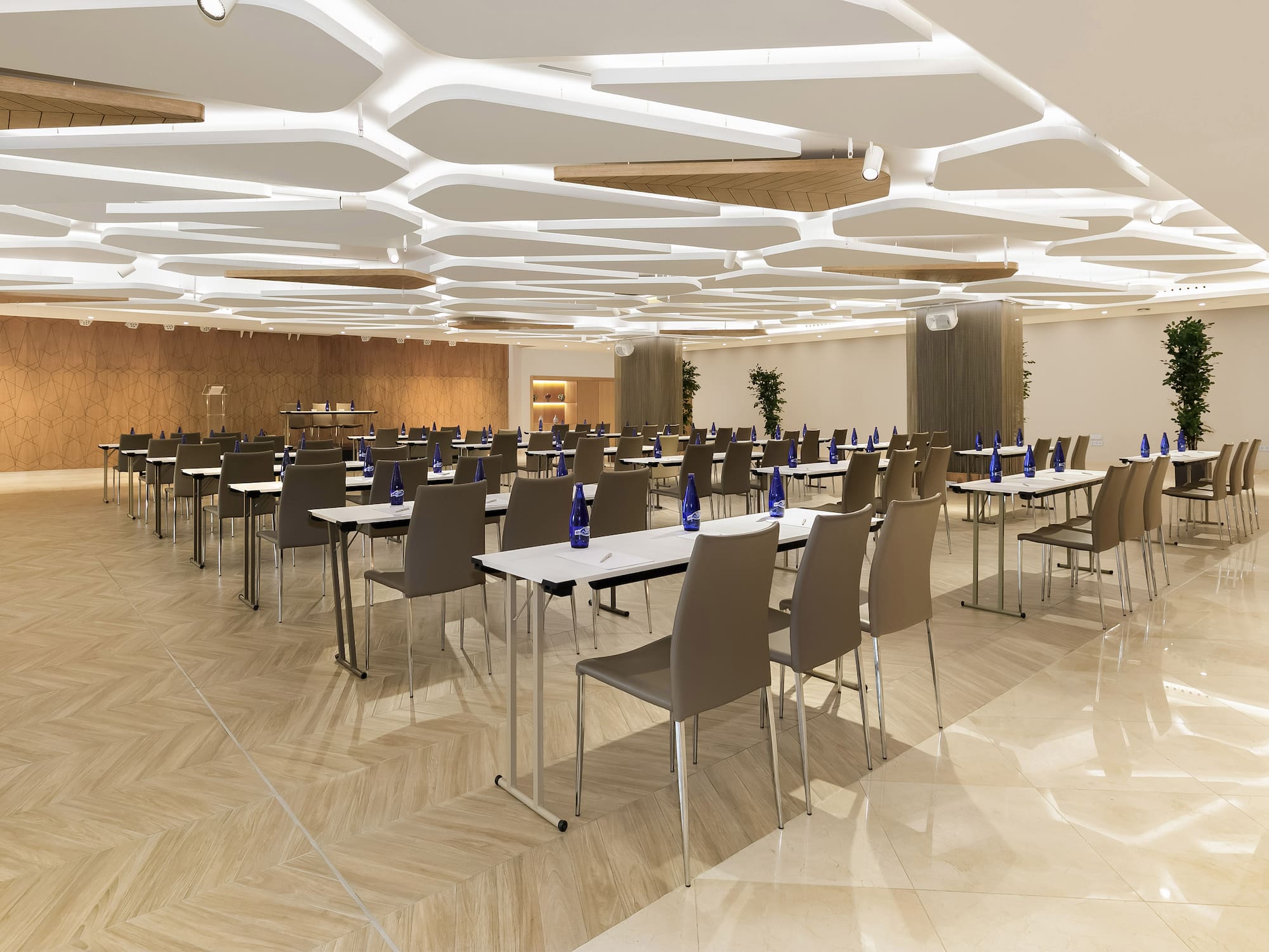 a room with tables and chairs