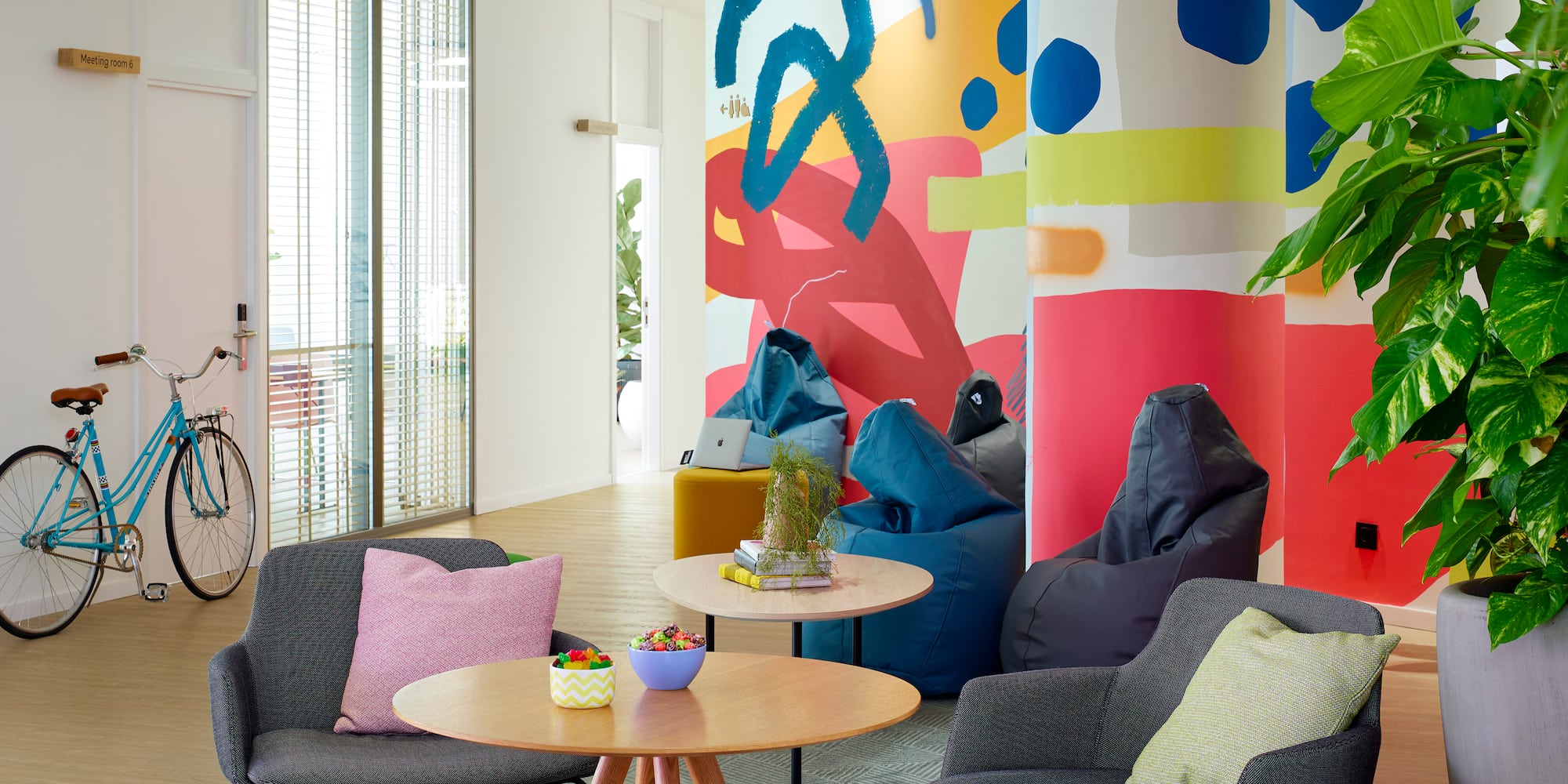 a room with chairs and a table