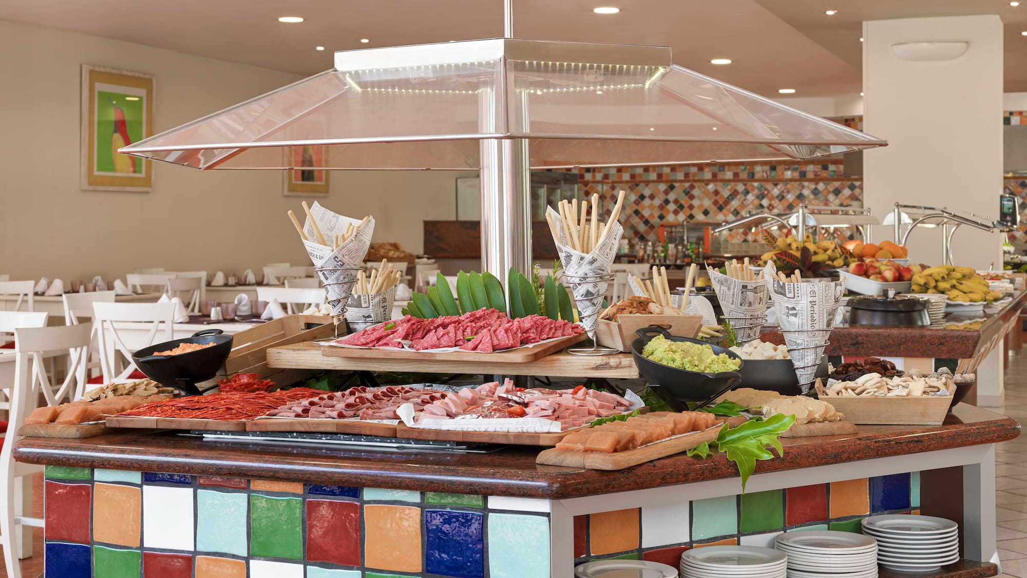 a buffet table with food on it