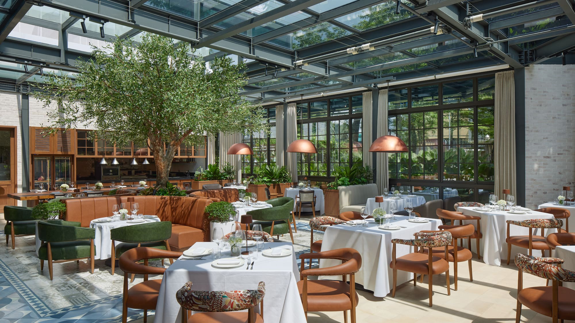 a restaurant with tables and chairs
