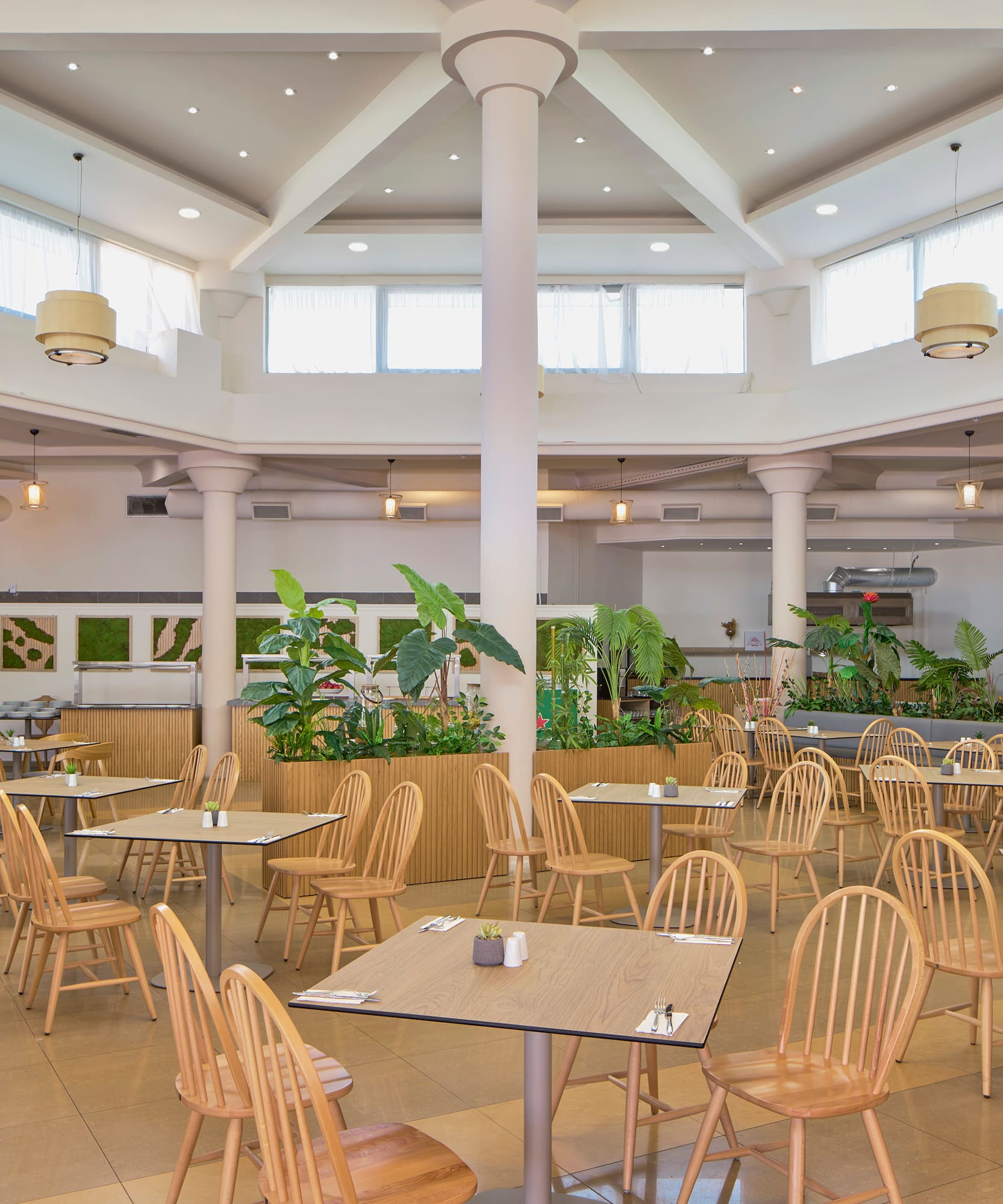 a room with tables and chairs