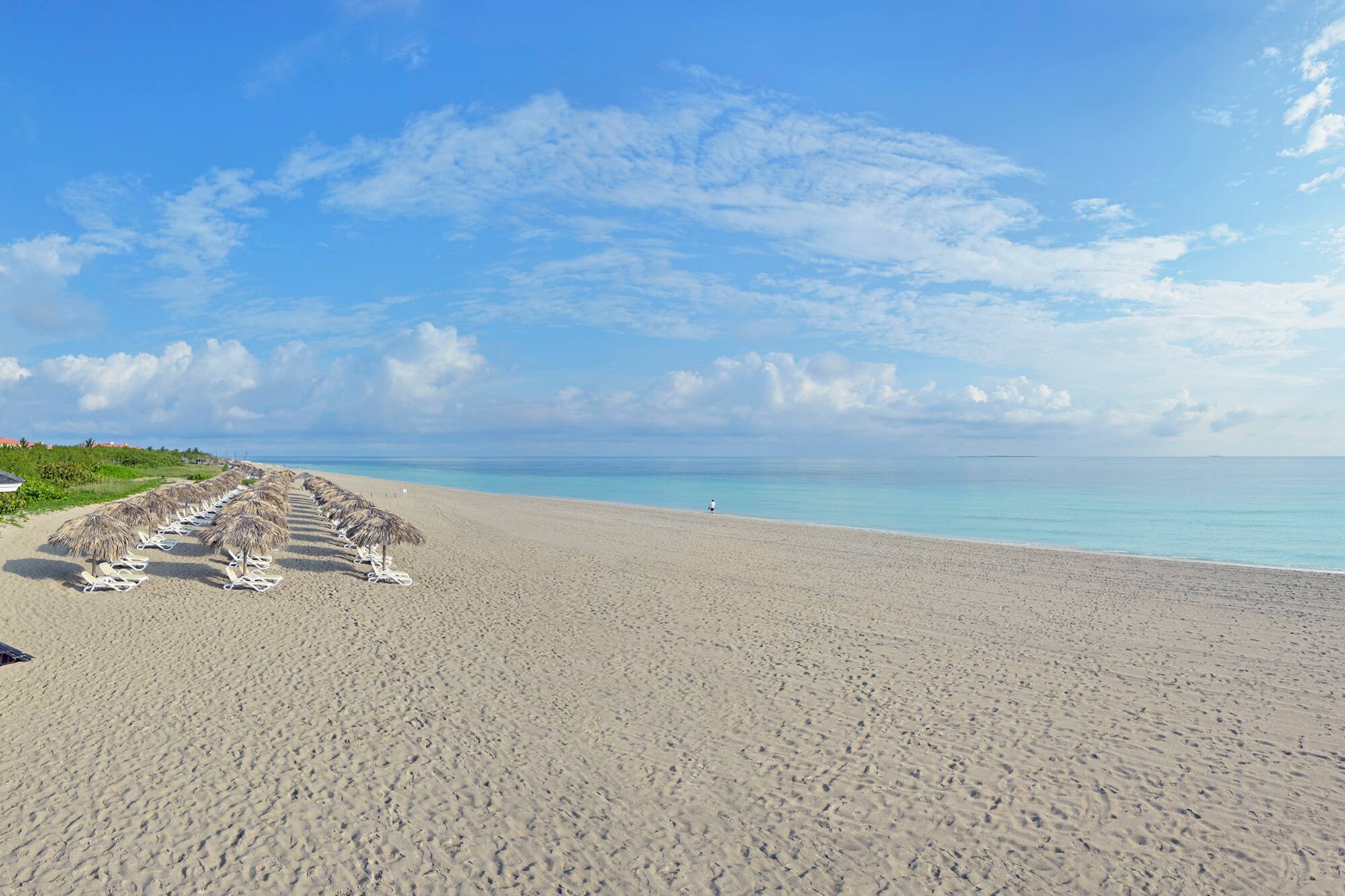 a beach with umbrellas and chairs