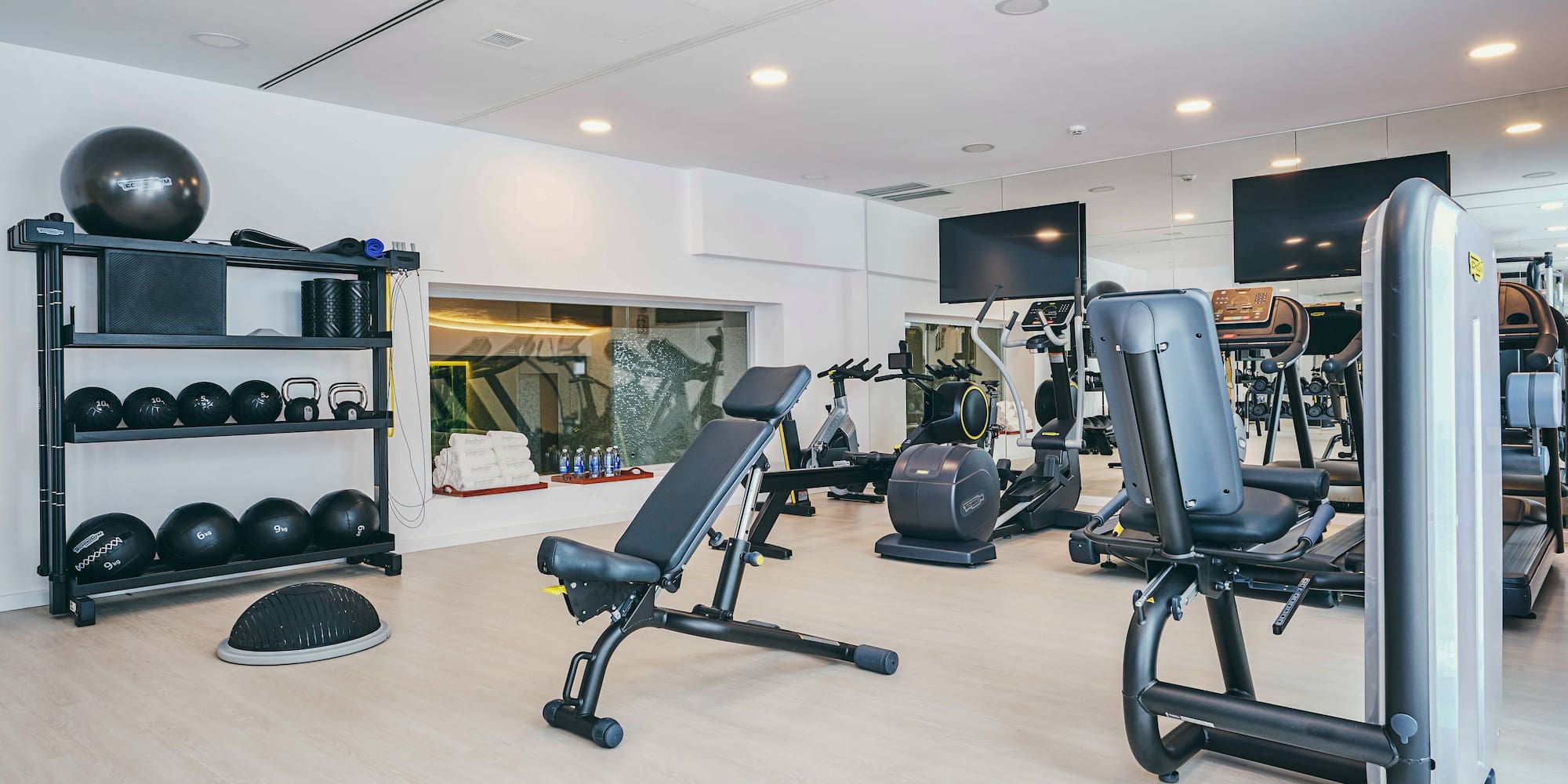 a room with exercise equipment