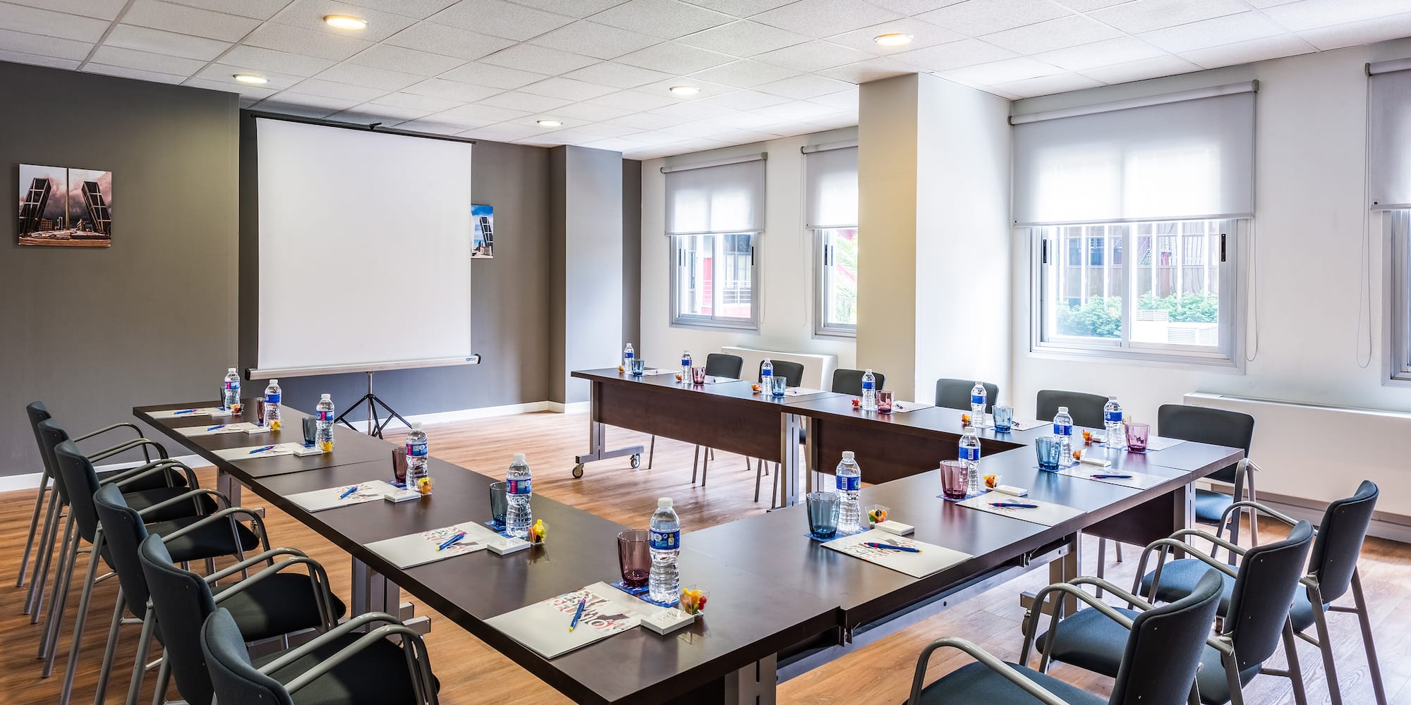 a room with tables and chairs