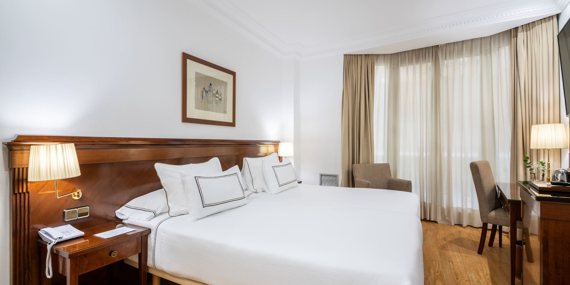 a room with a bed and a table