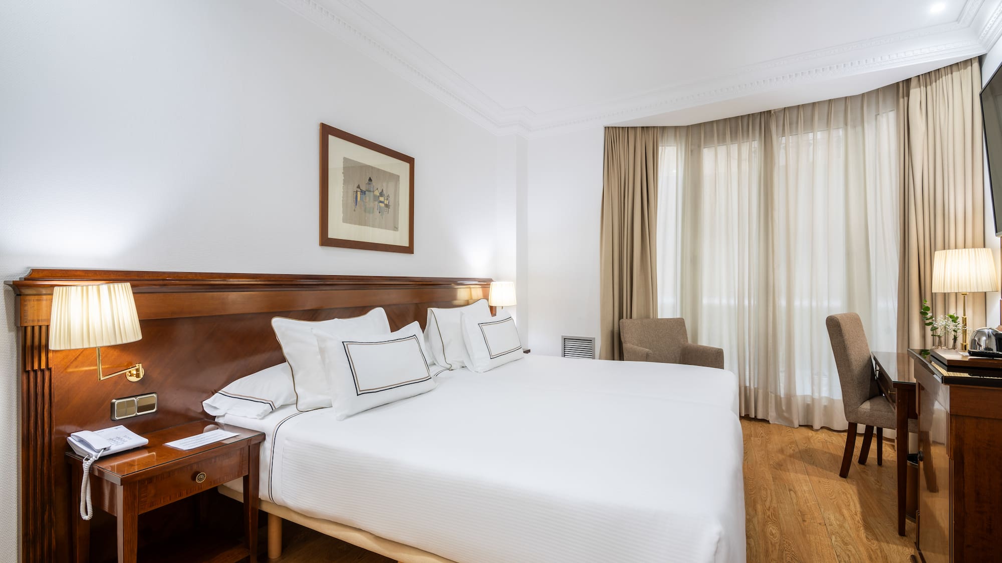 a room with a bed and a table