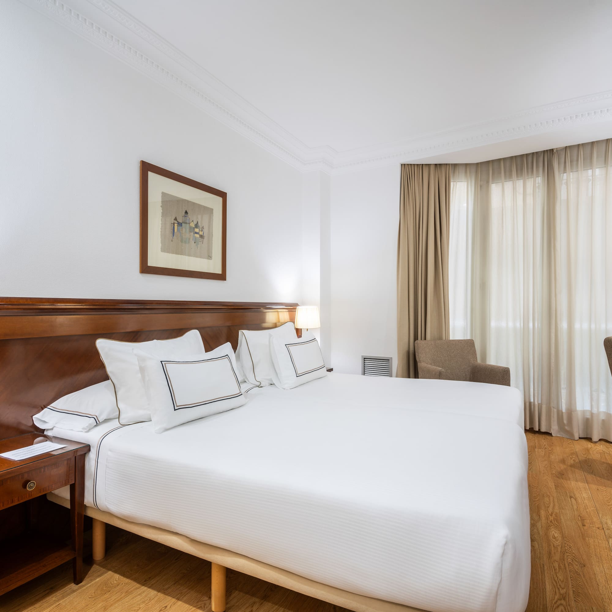 a room with a bed and a table