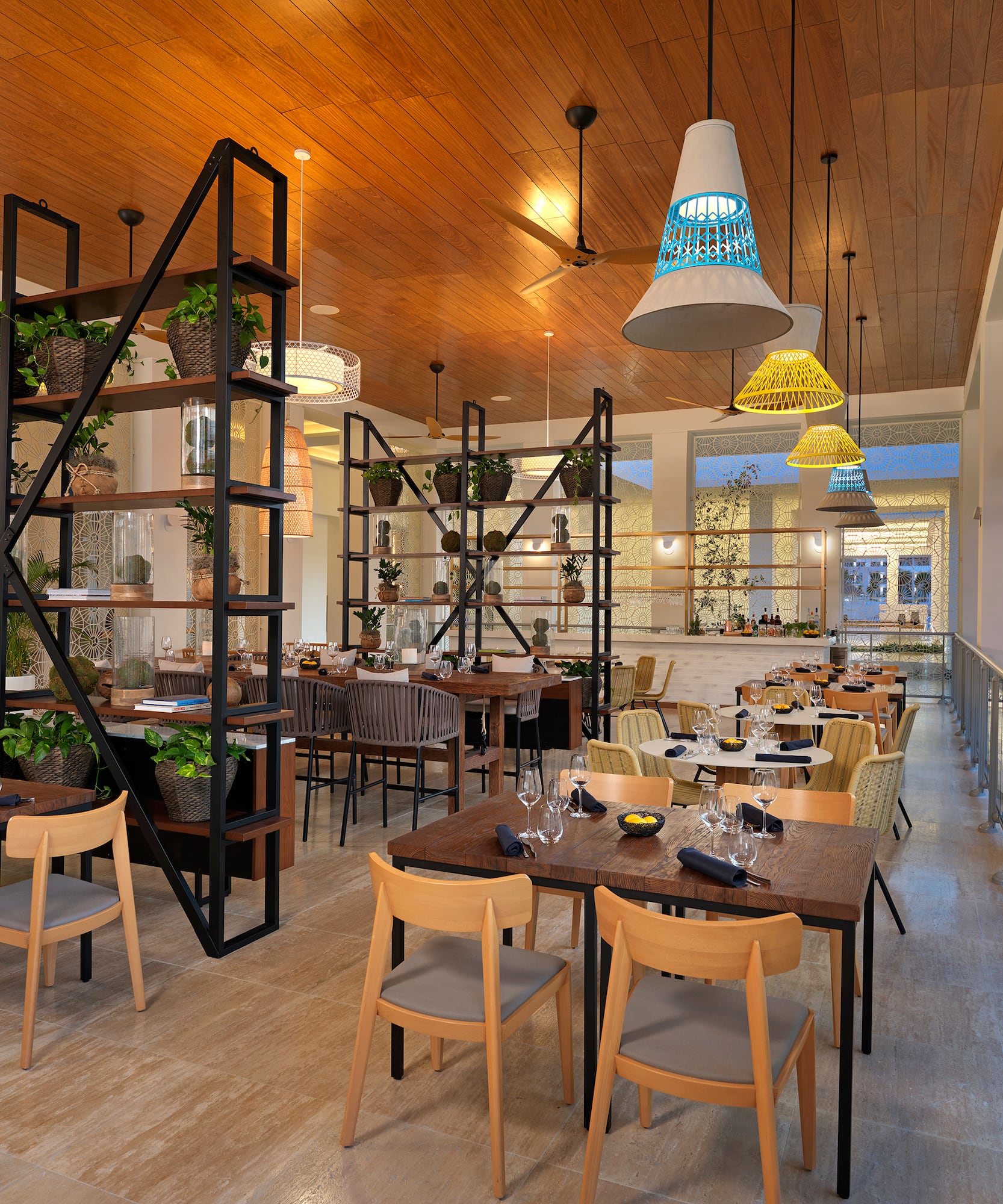 a room with tables and chairs