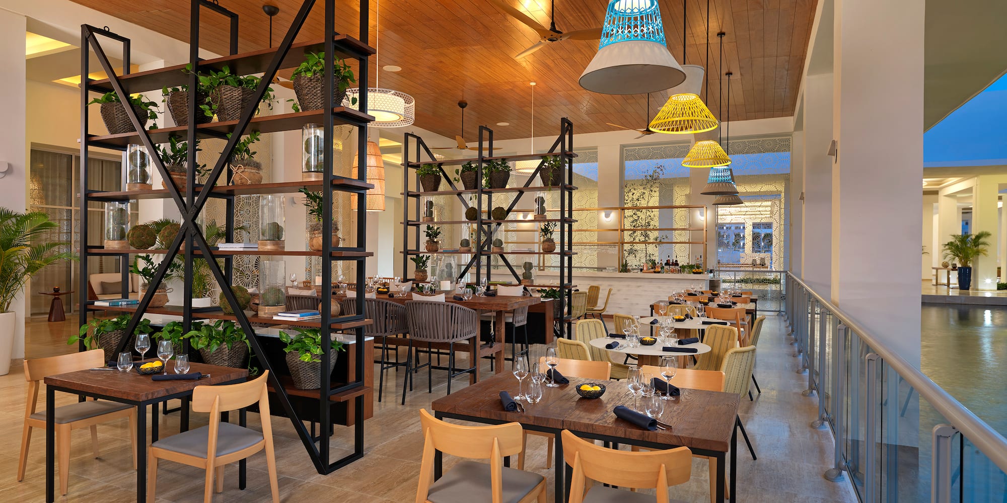 a room with tables and chairs