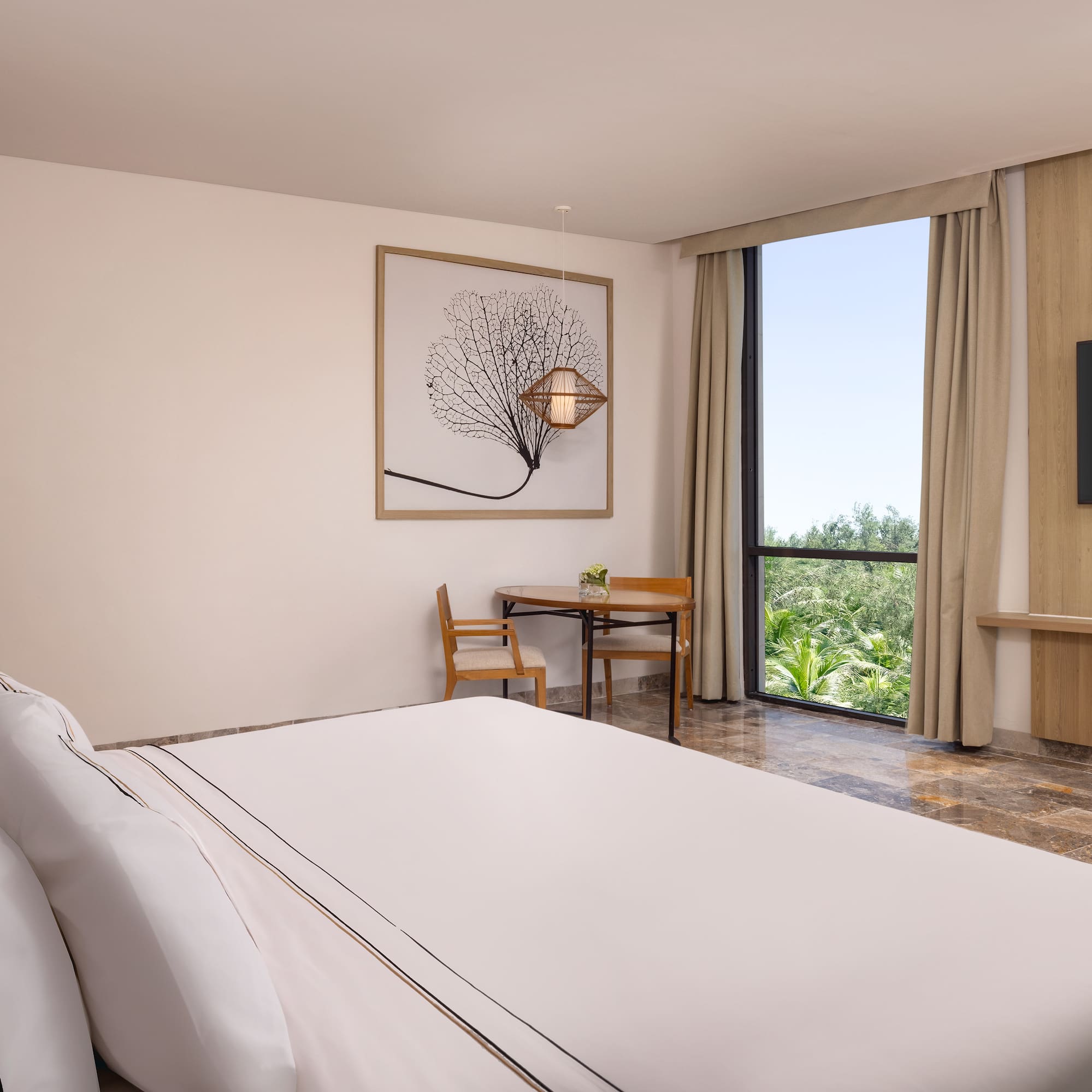 a room with a bed and a table