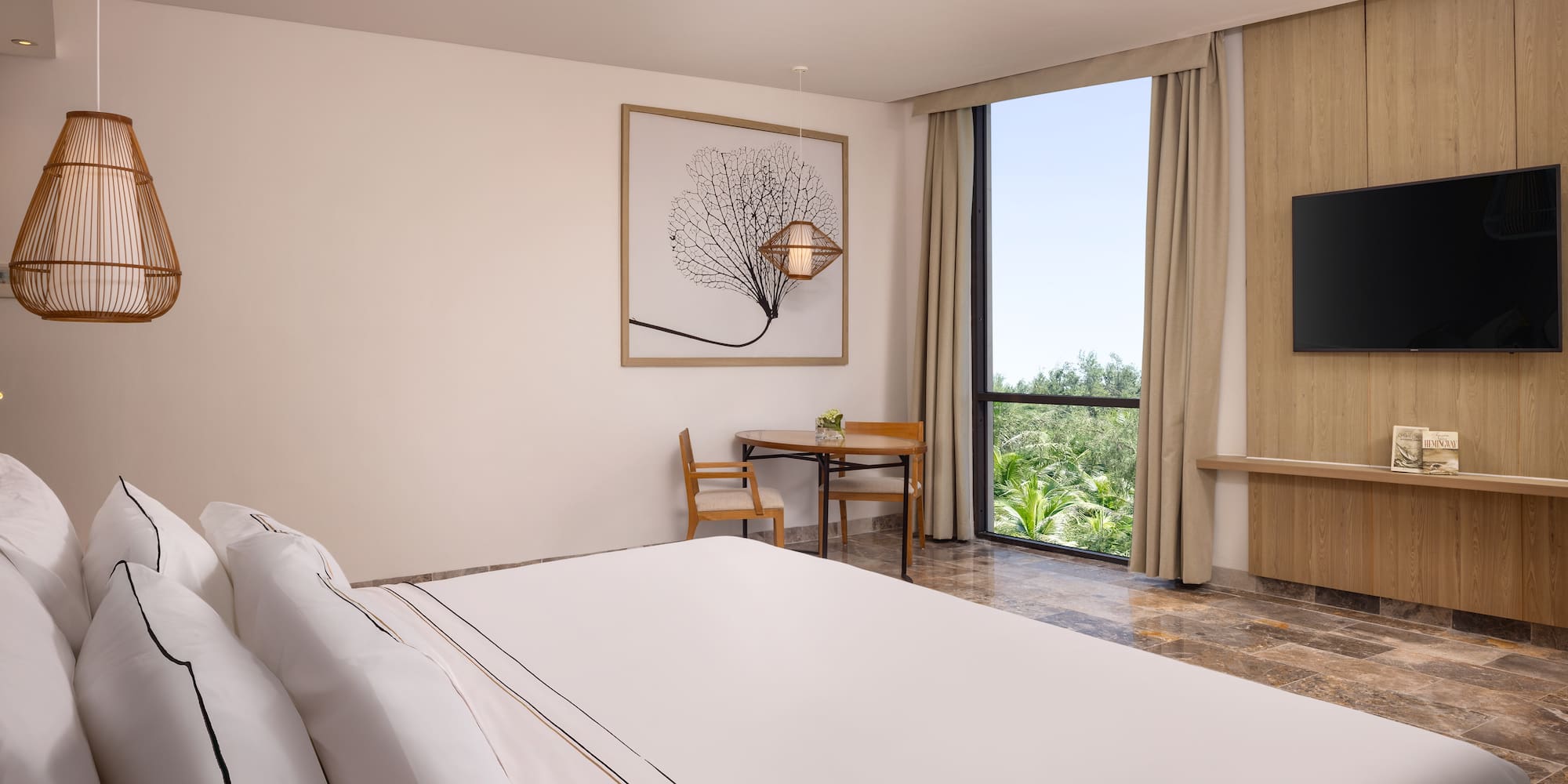 a room with a bed and a table